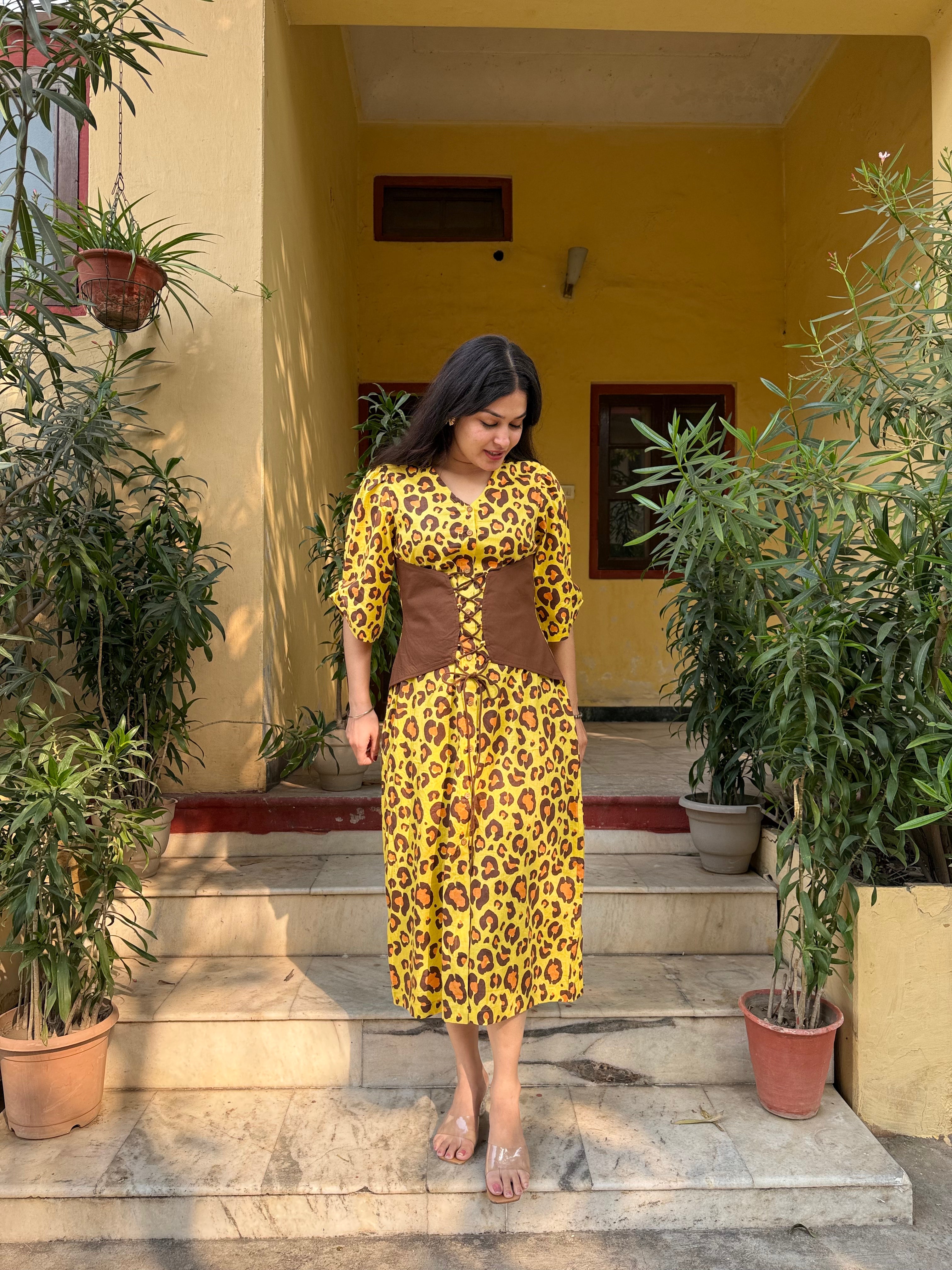 Yellow Sculpted Belt Dress