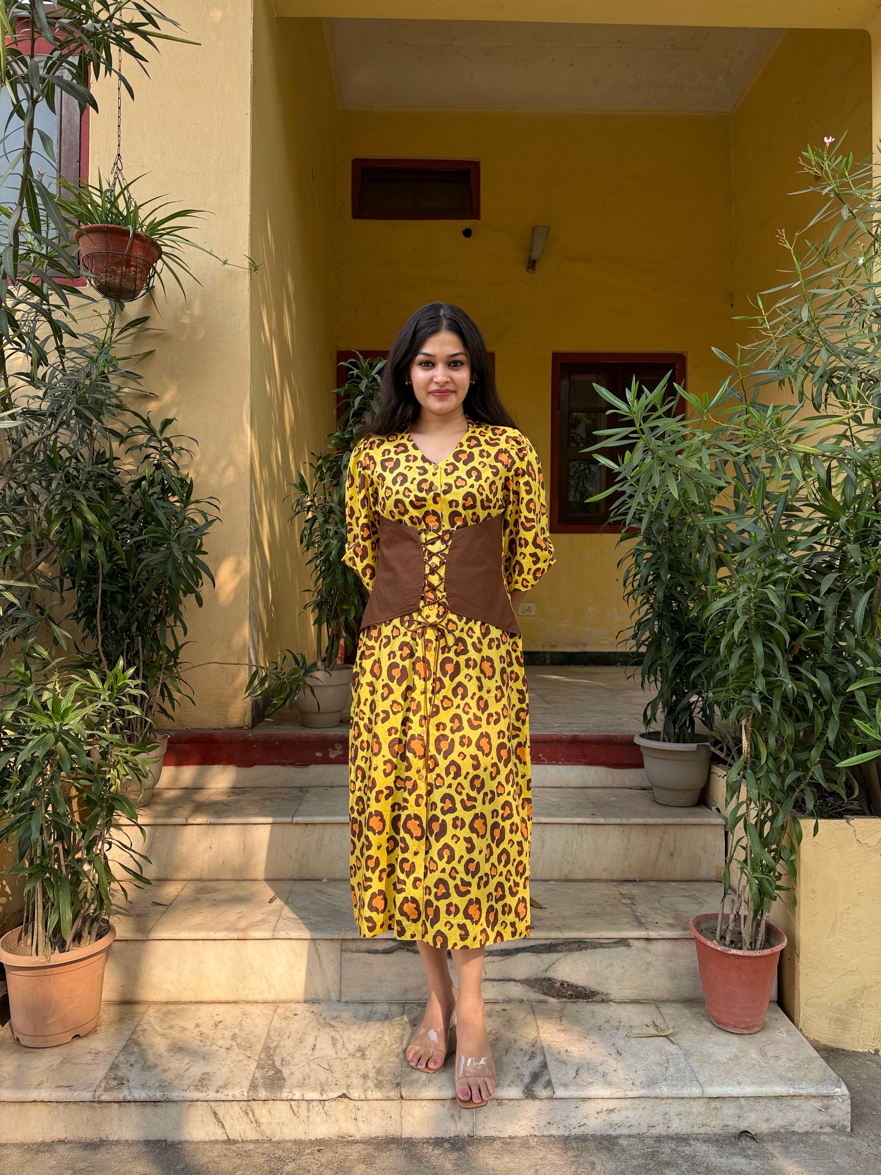 Yellow Sculpted Belt Dress