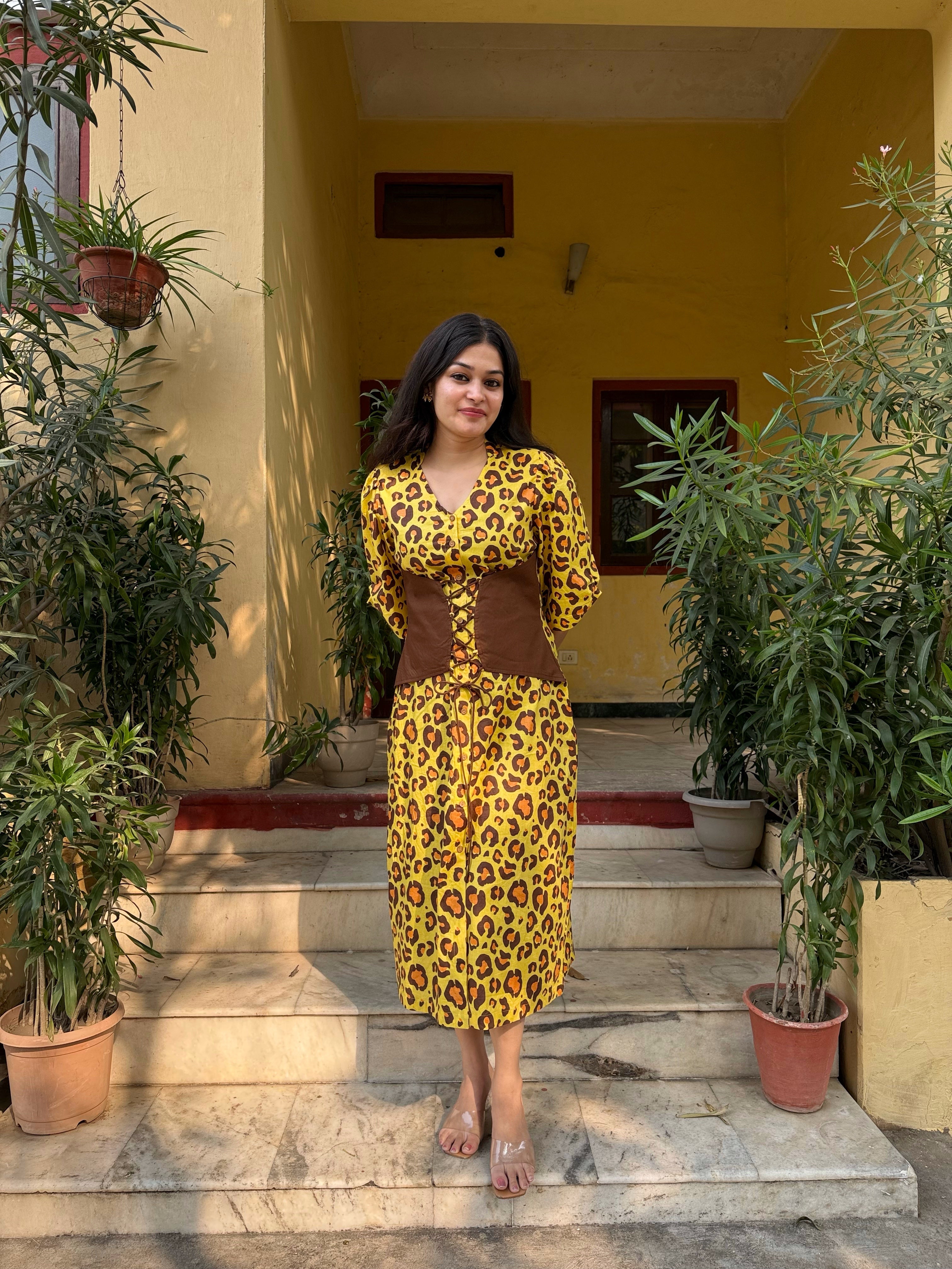 Yellow Sculpted Belt Dress