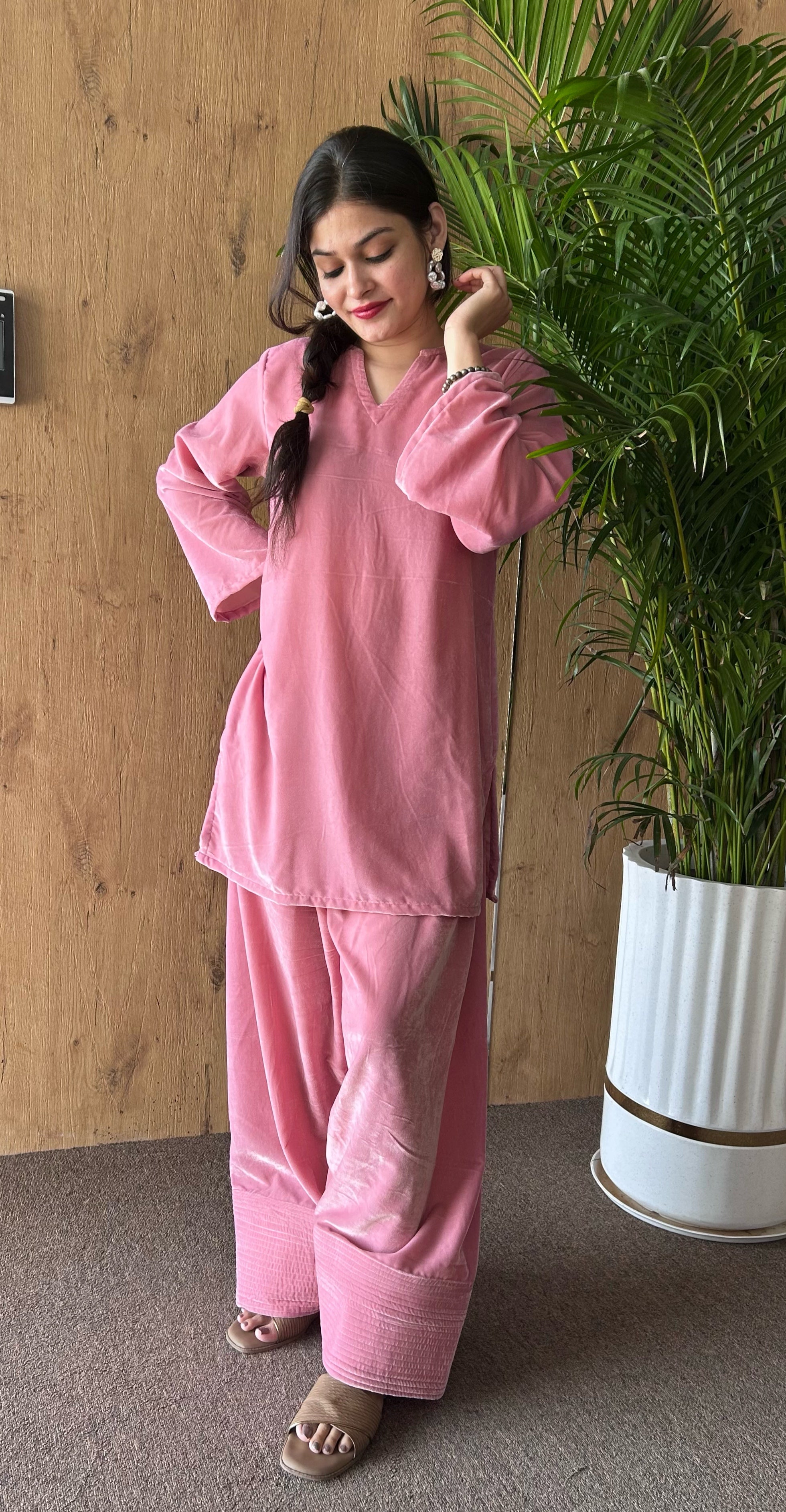 Blush Pink Velvet Farshi Salwar Set