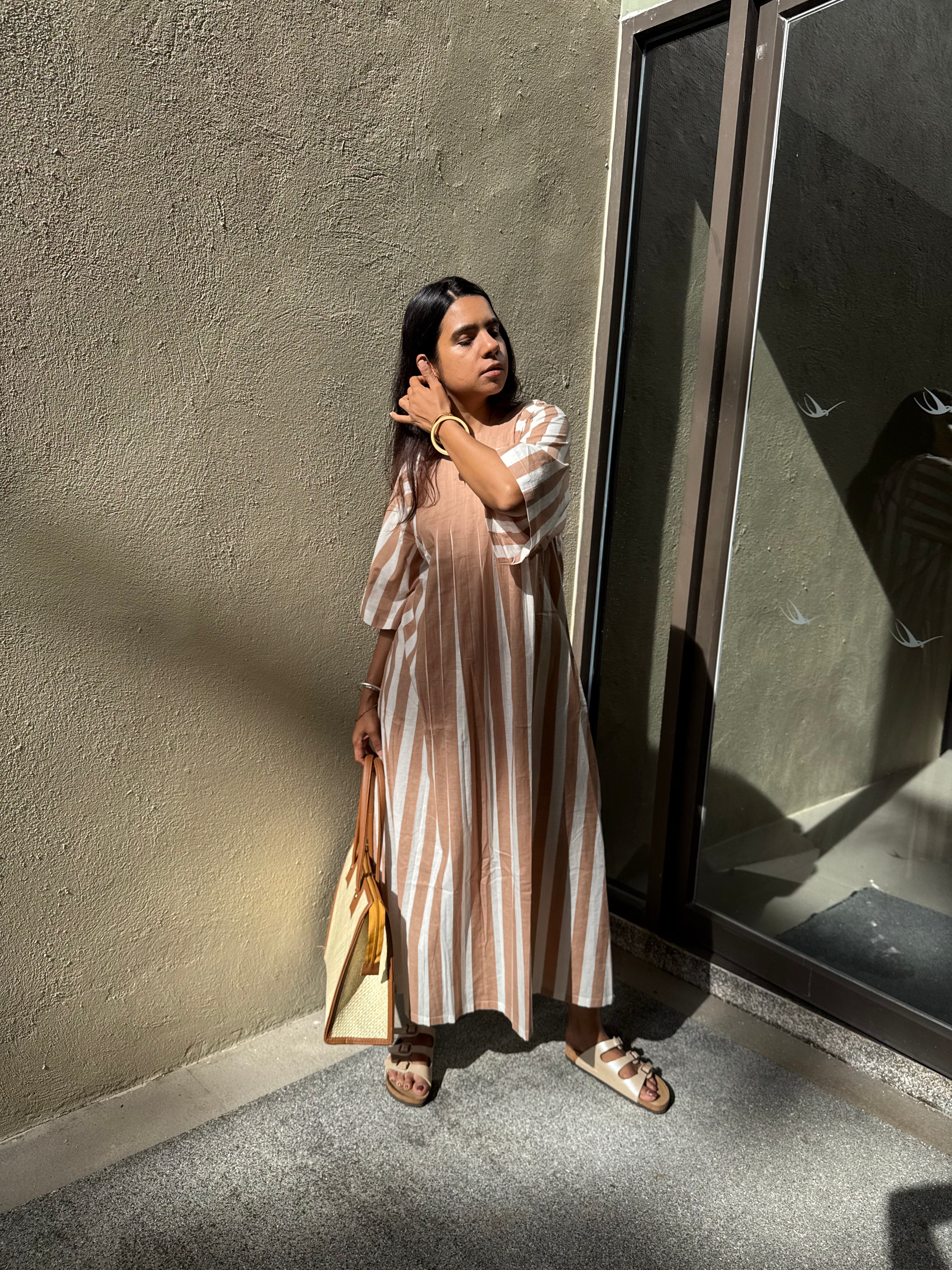 Brown Striped Anti Fit Dress