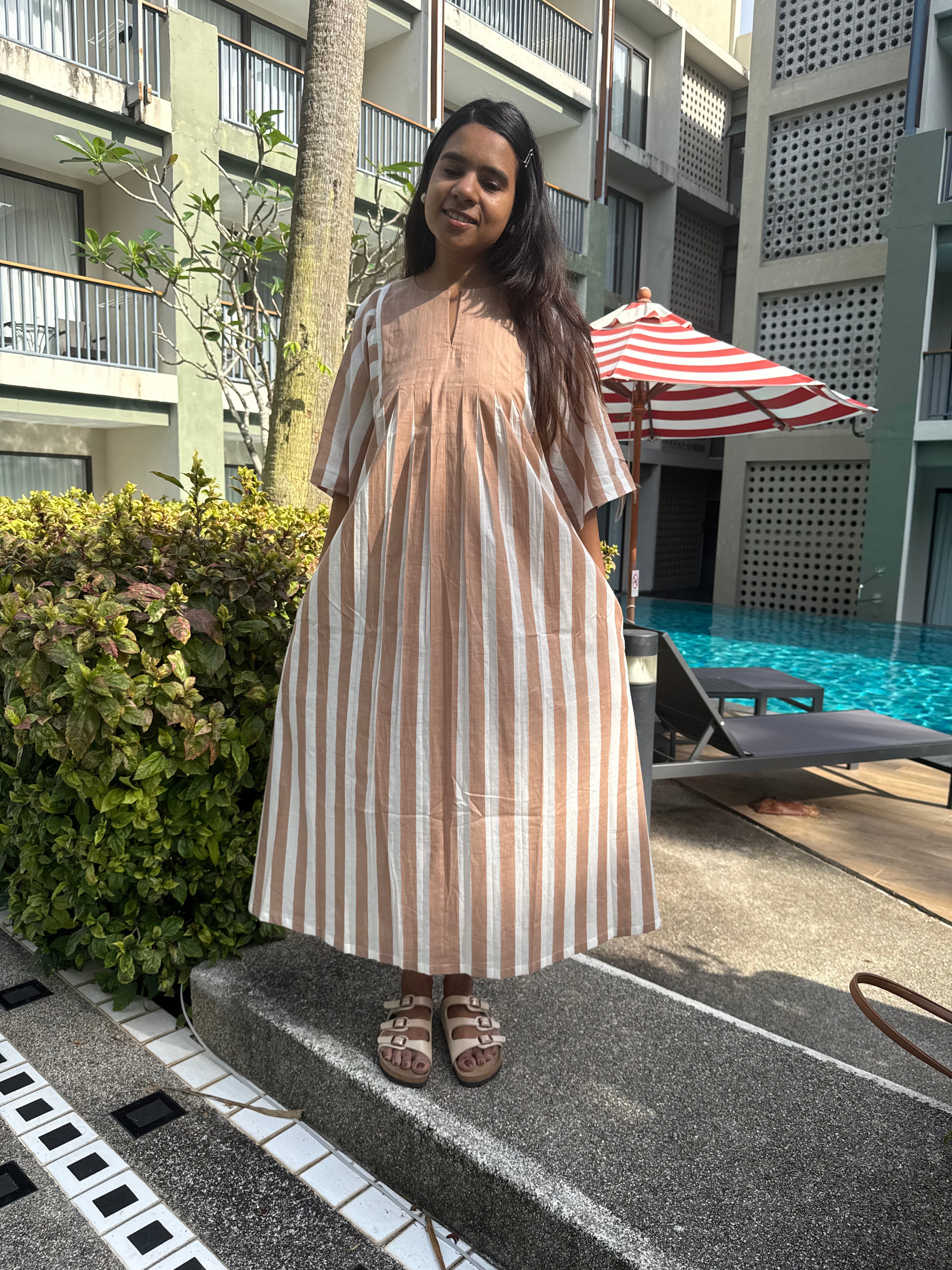 Brown Striped Anti Fit Dress