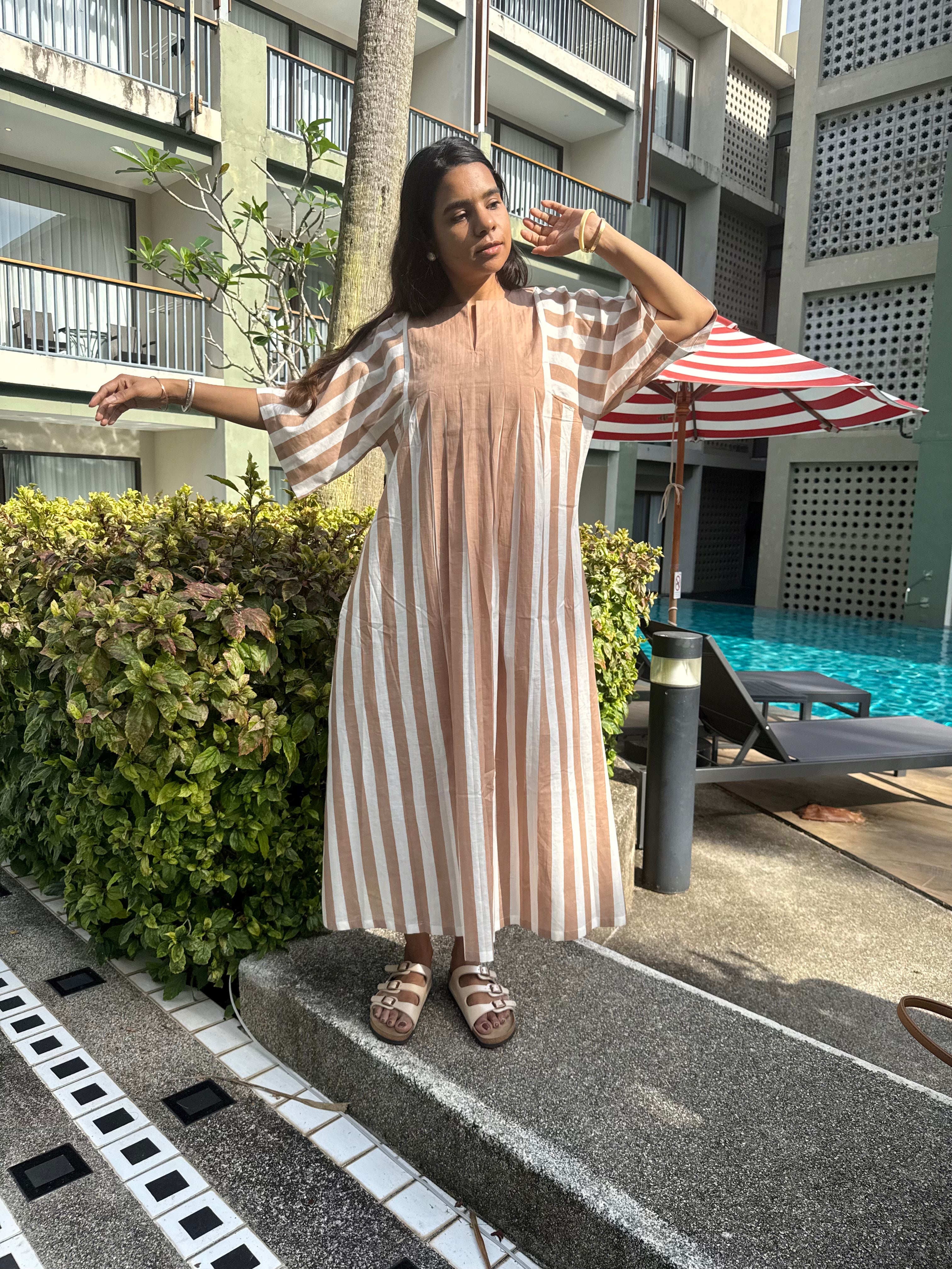 Brown Striped Anti Fit Dress