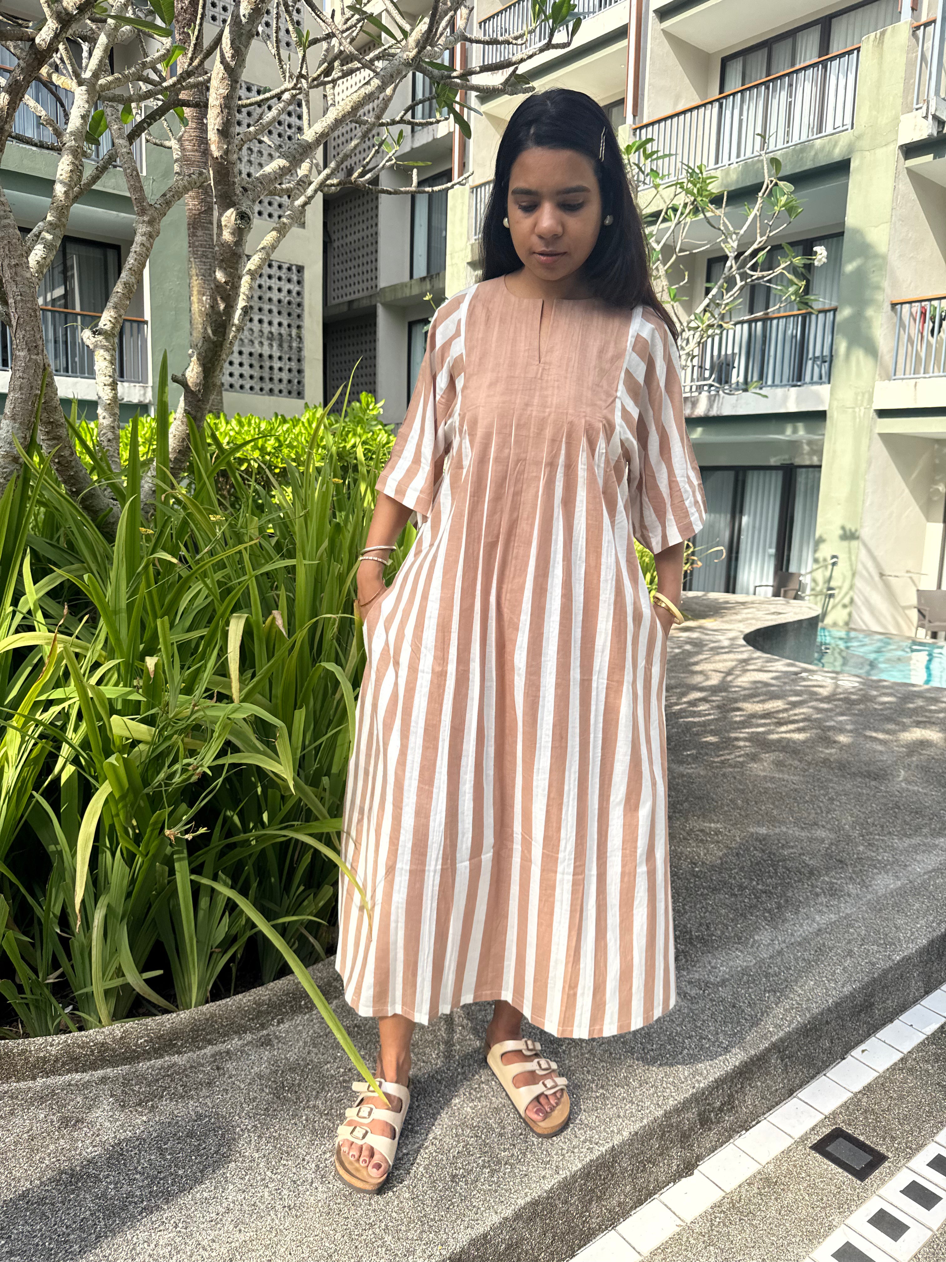 Brown Striped Anti Fit Dress