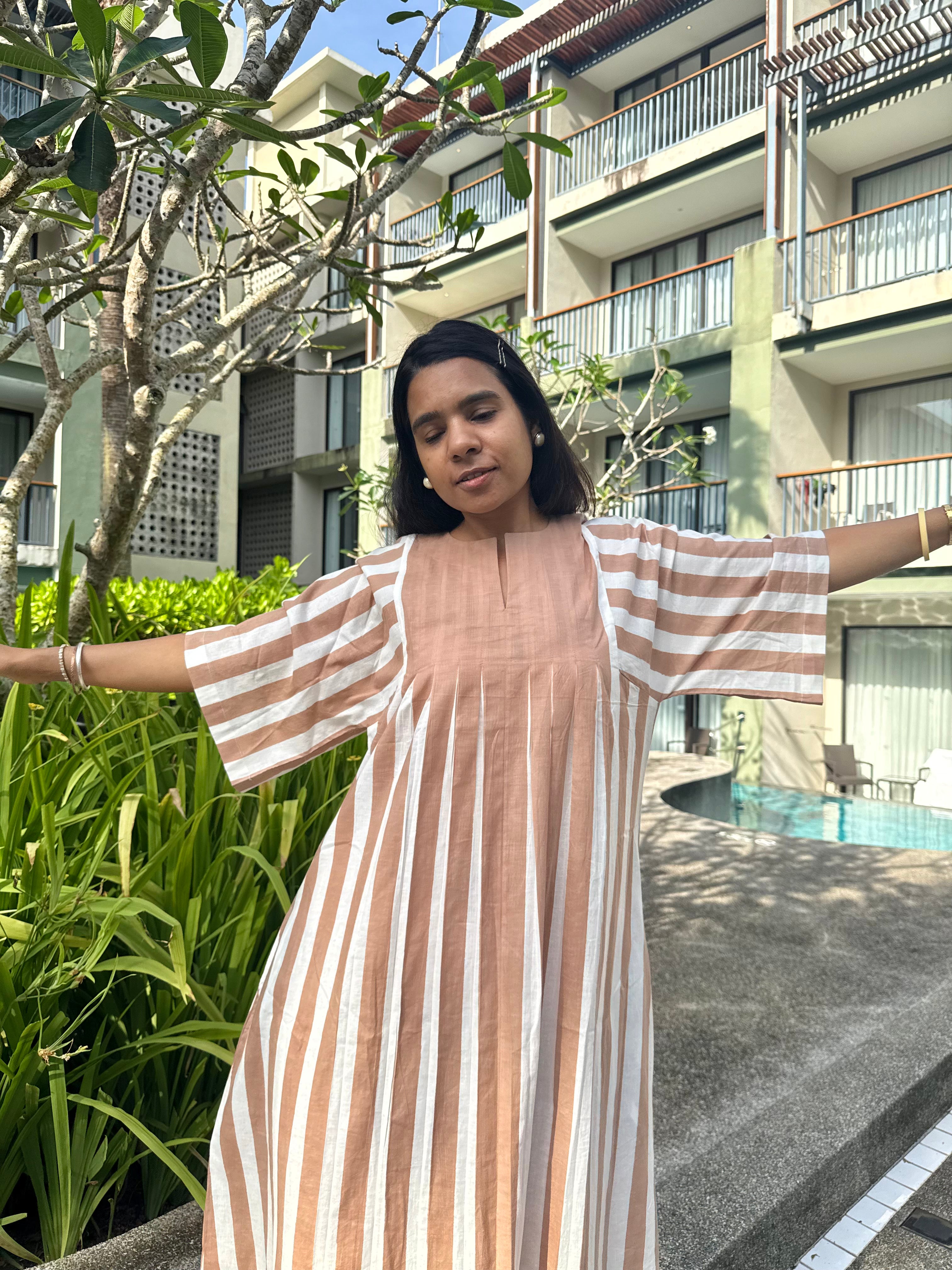 Brown Striped Anti Fit Dress