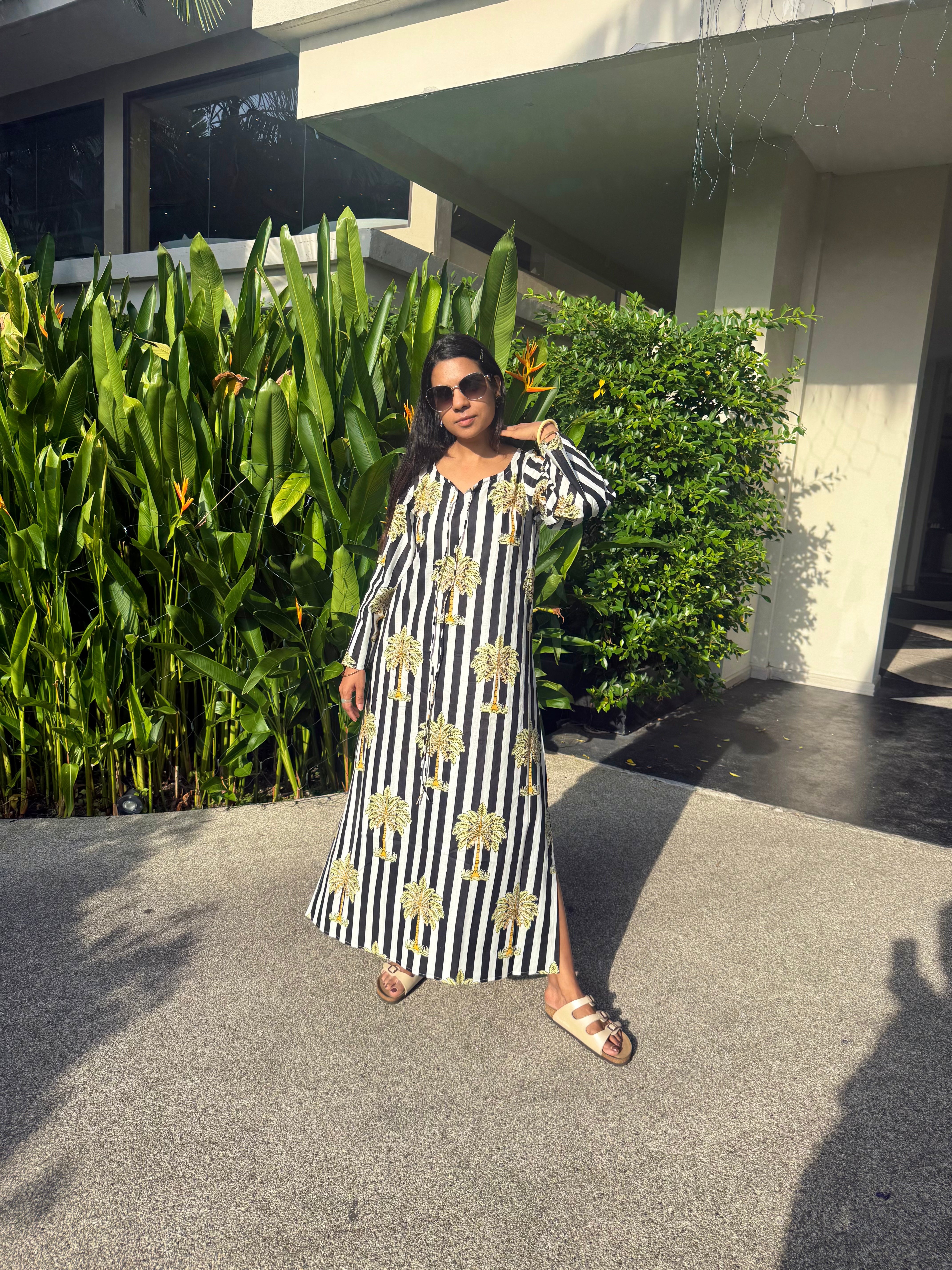 Palm tree striped straight dress