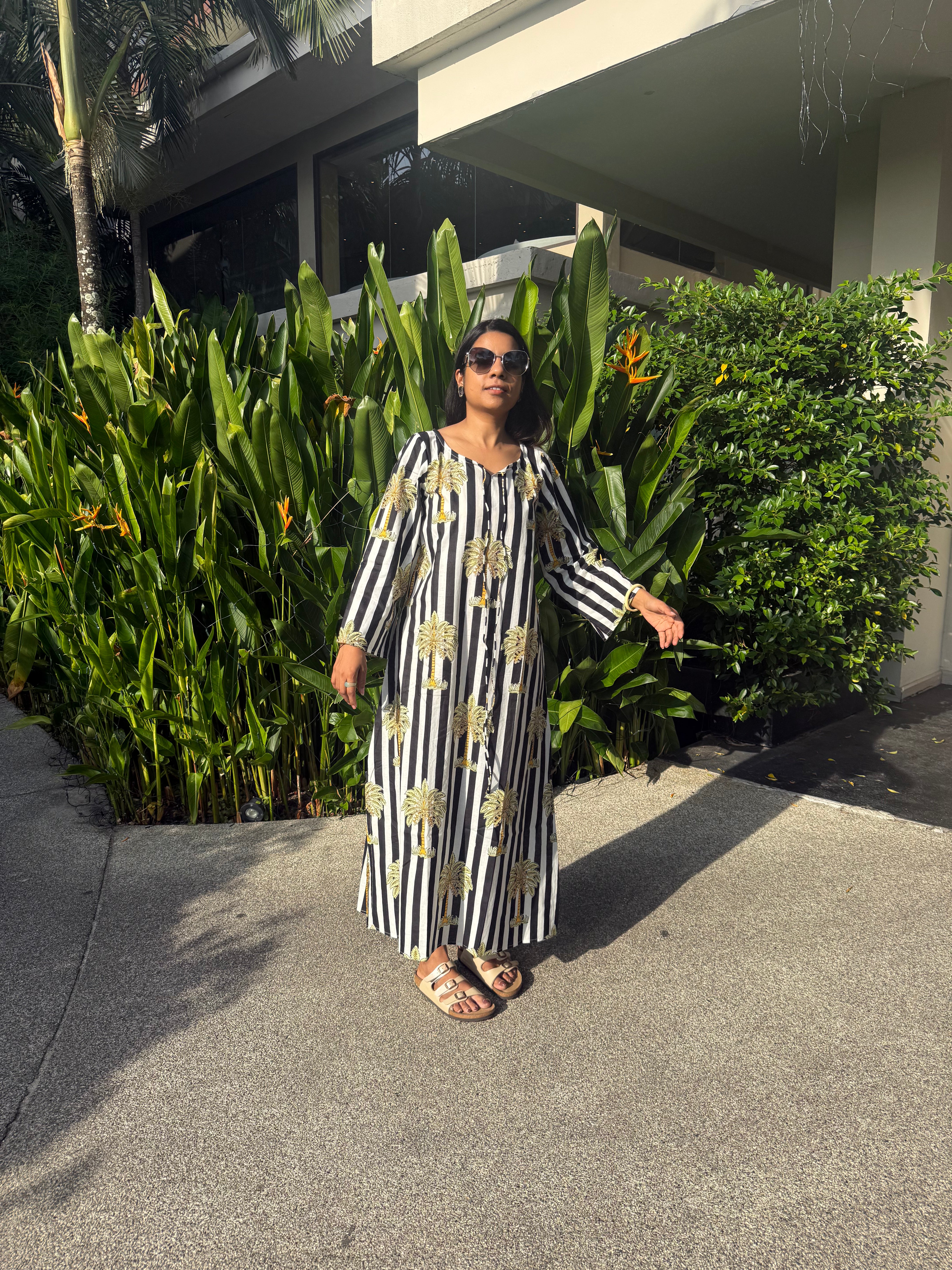 Palm tree striped straight dress