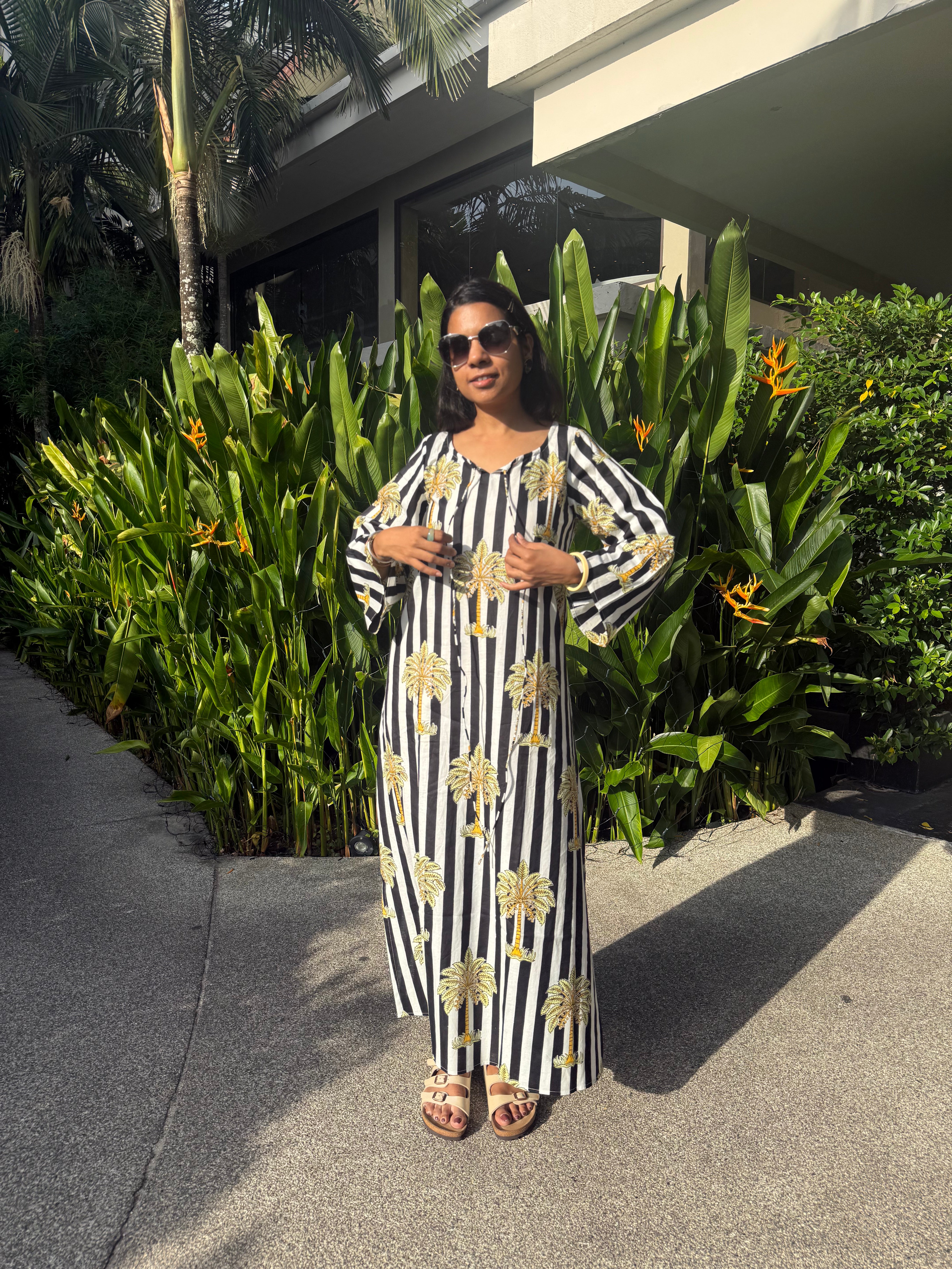 Palm tree striped straight dress