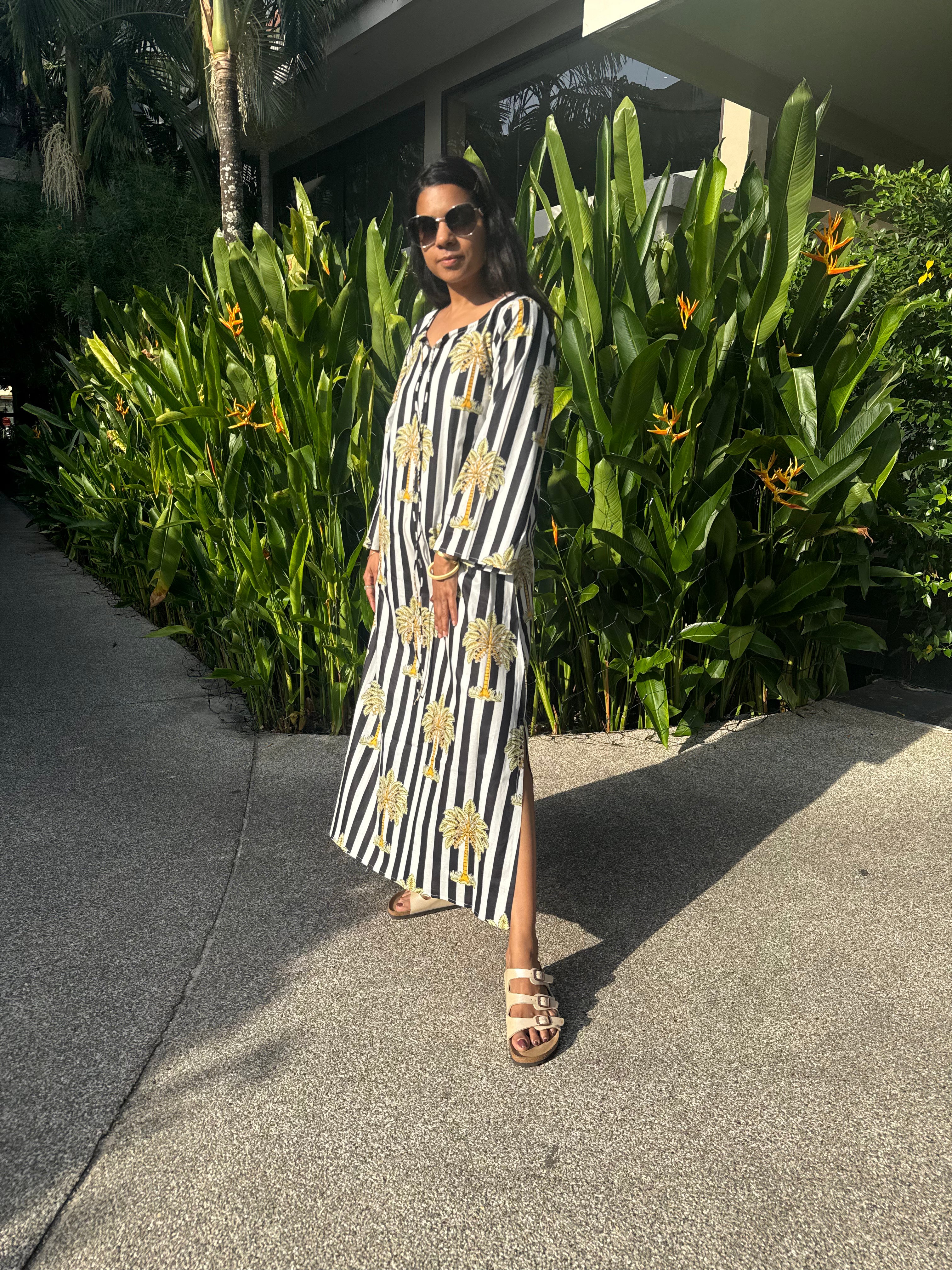 Palm tree striped straight dress