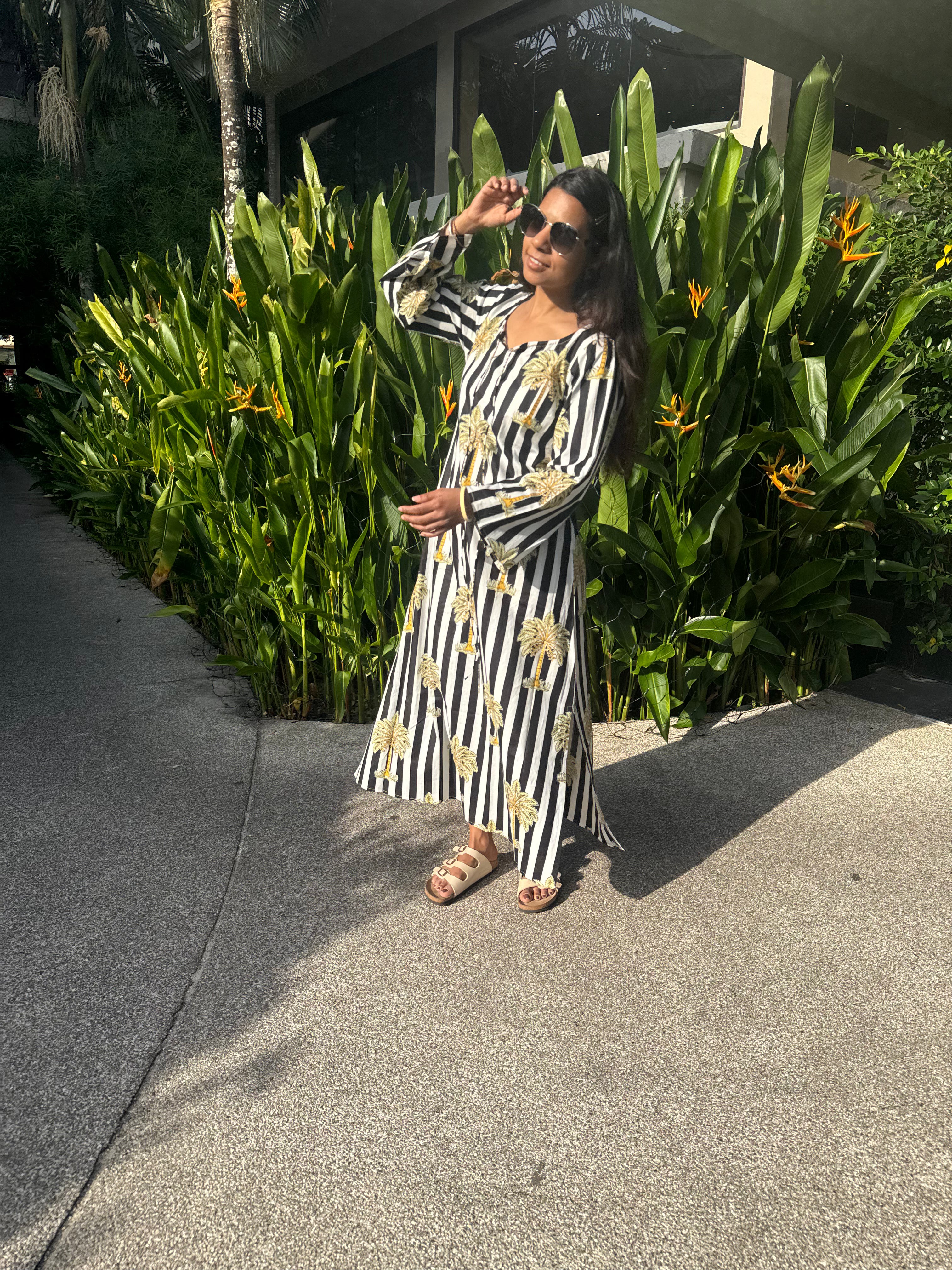 Palm tree striped straight dress