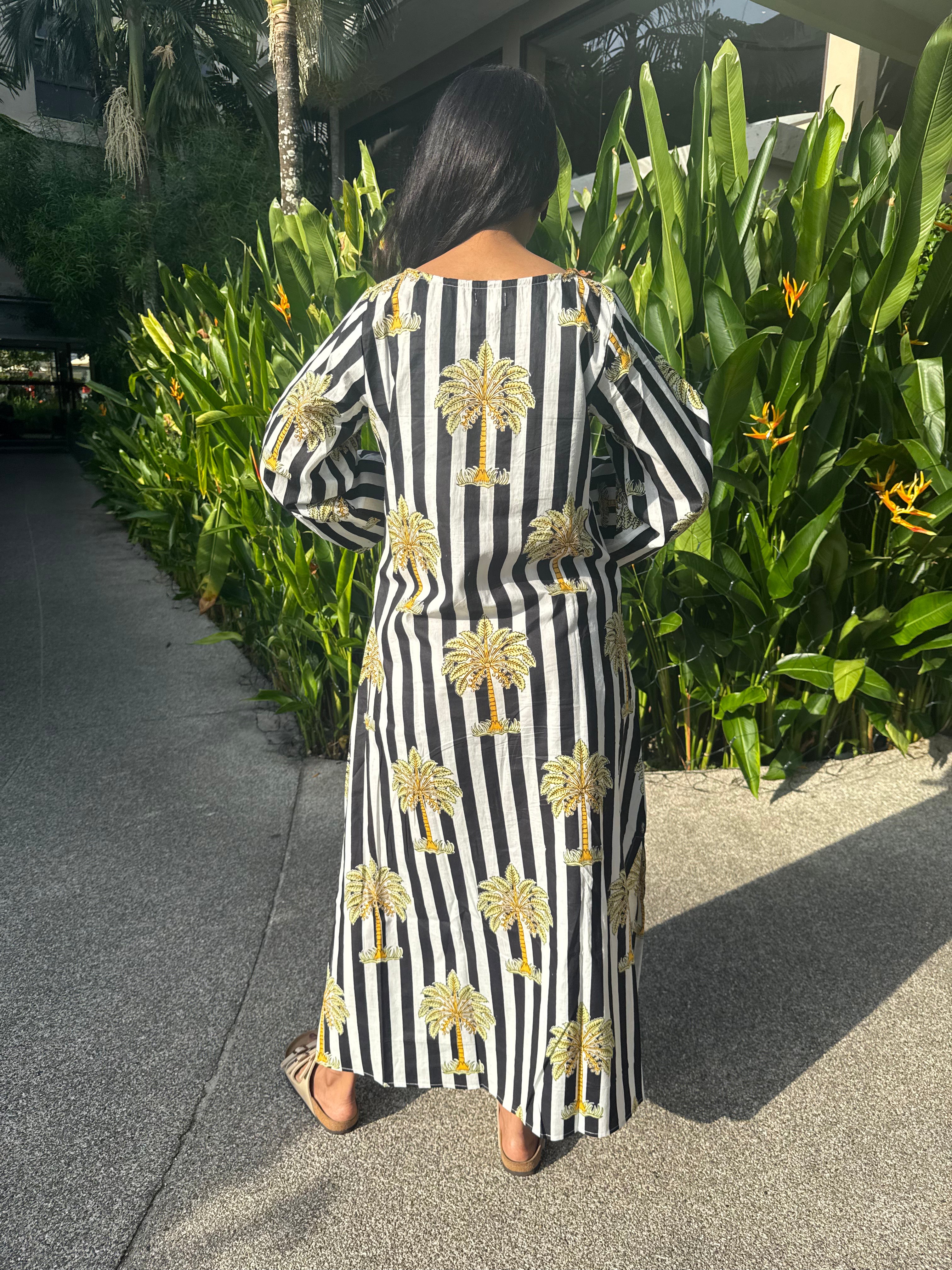 Palm tree striped straight dress