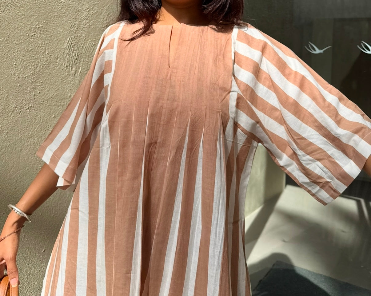 Brown Striped Anti Fit Dress