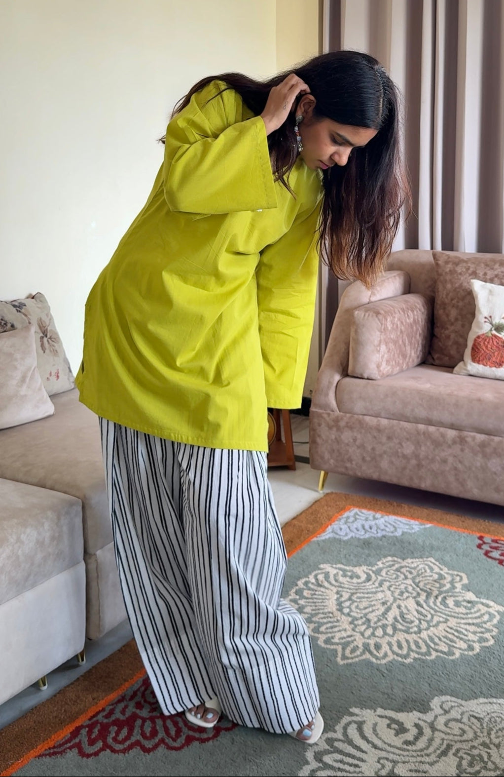 Lime Kurta with Contrast Farshi Salwar