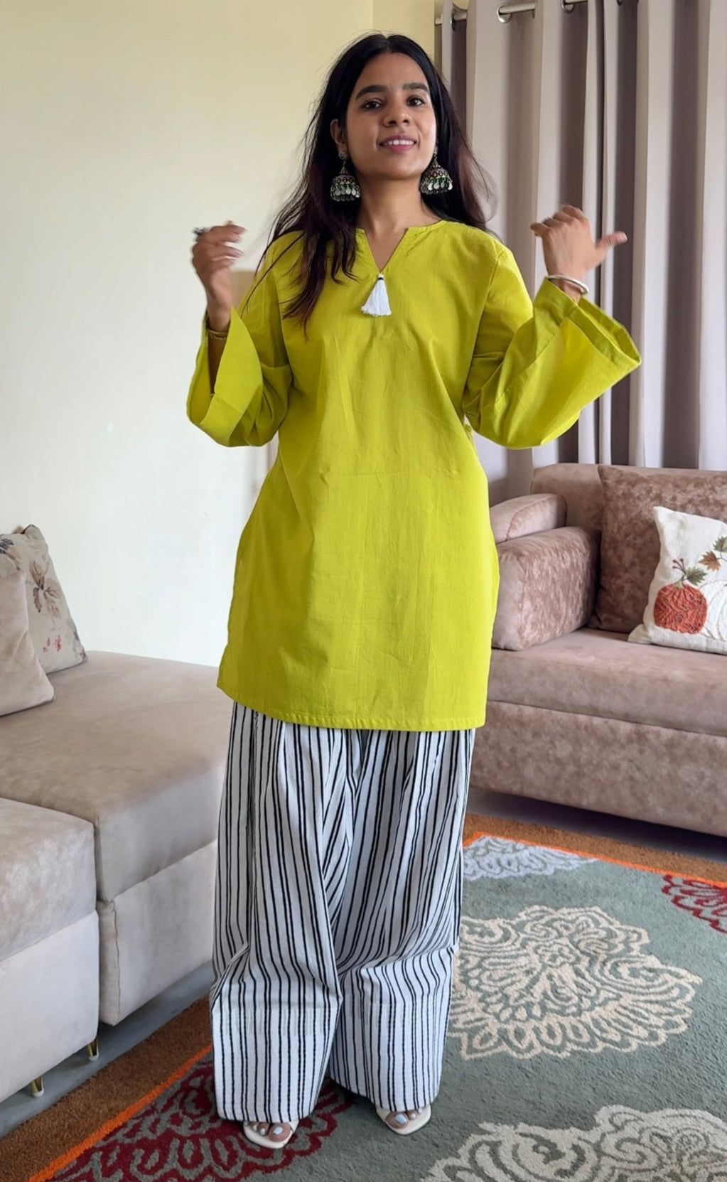 Lime Kurta with Contrast Farshi Salwar