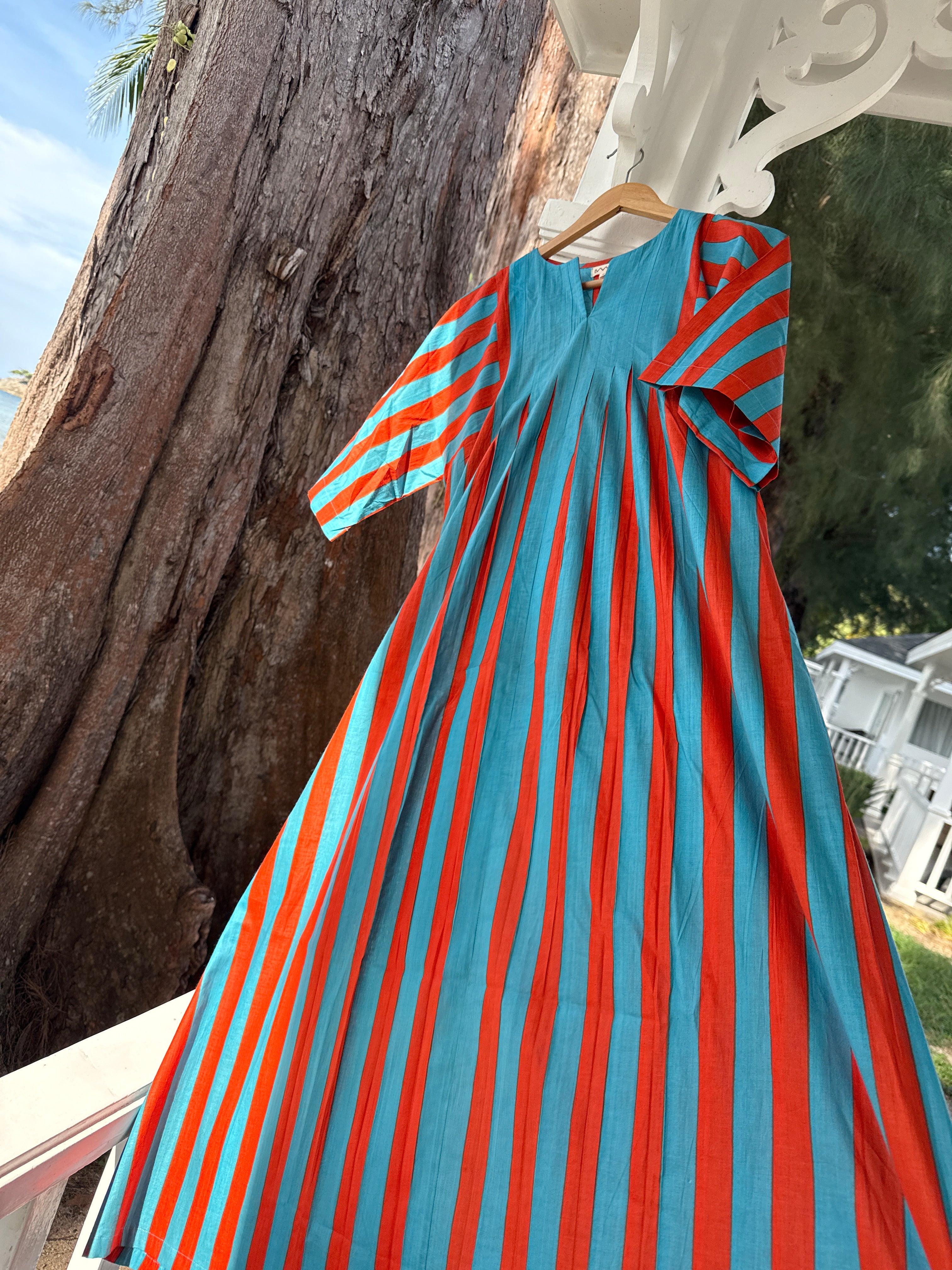 Orange and Turquoise Striped Anti Fit Dress