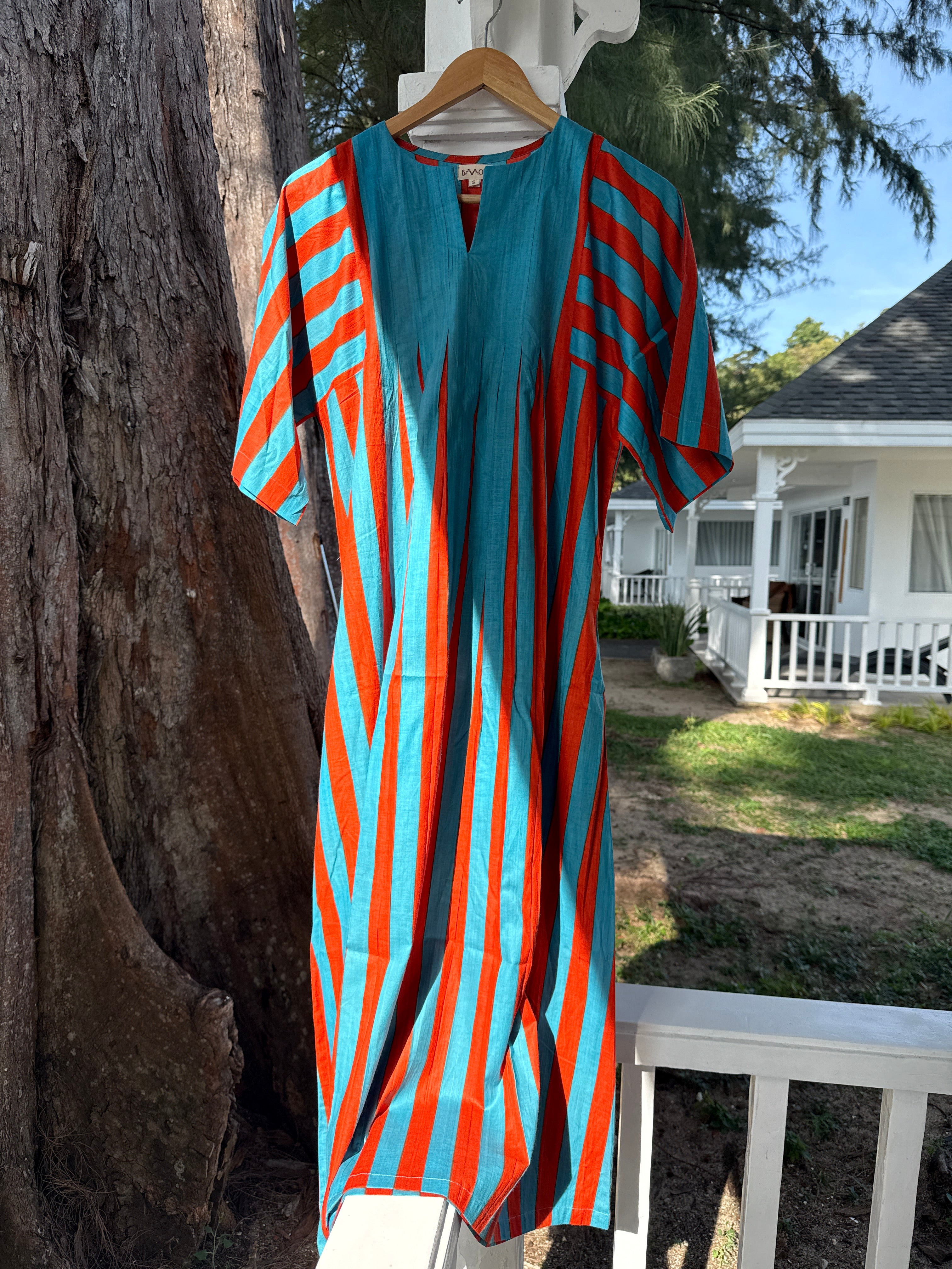 Orange and Turquoise Striped Anti Fit Dress