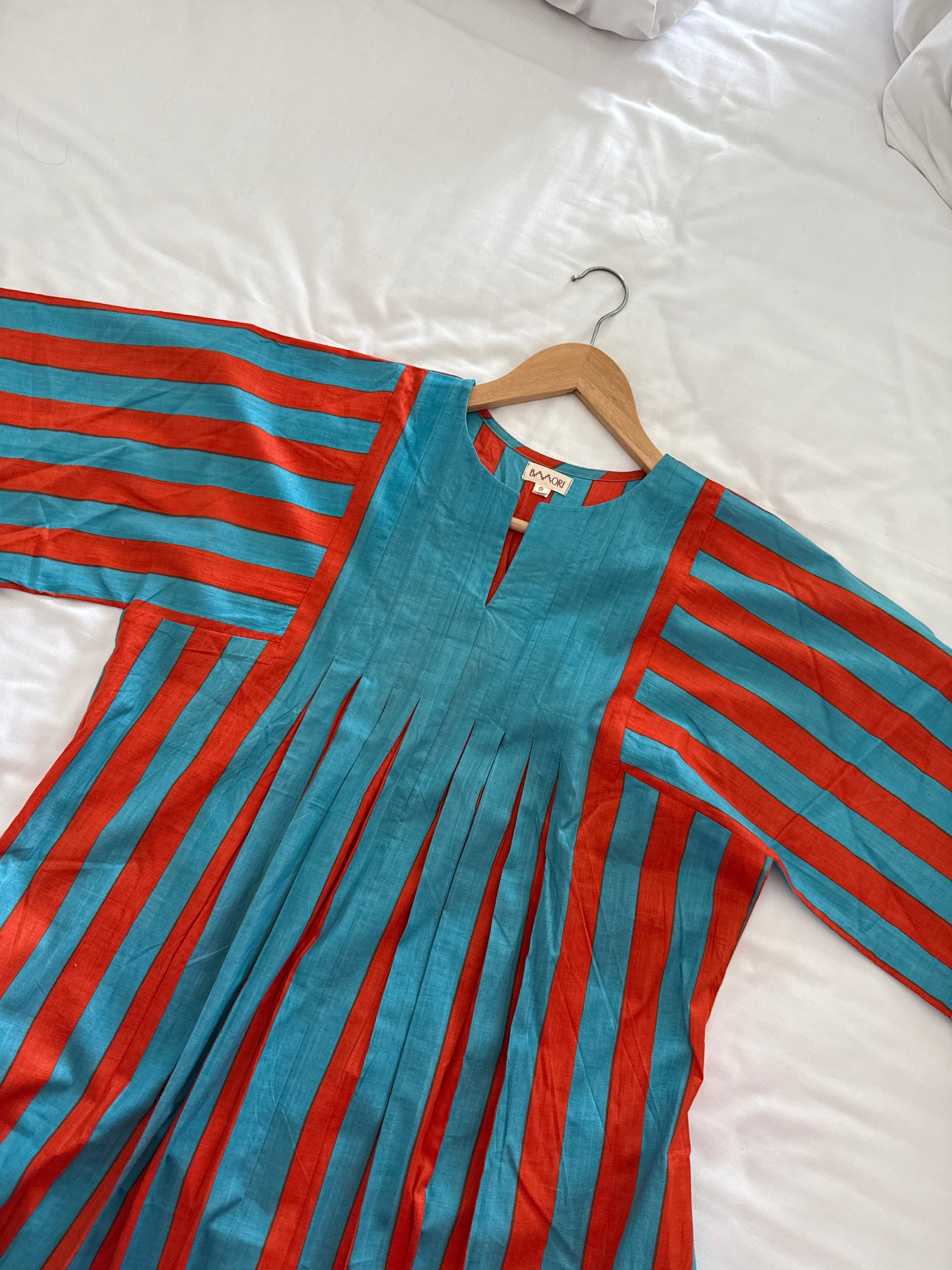 Orange and Turquoise Striped Anti Fit Dress