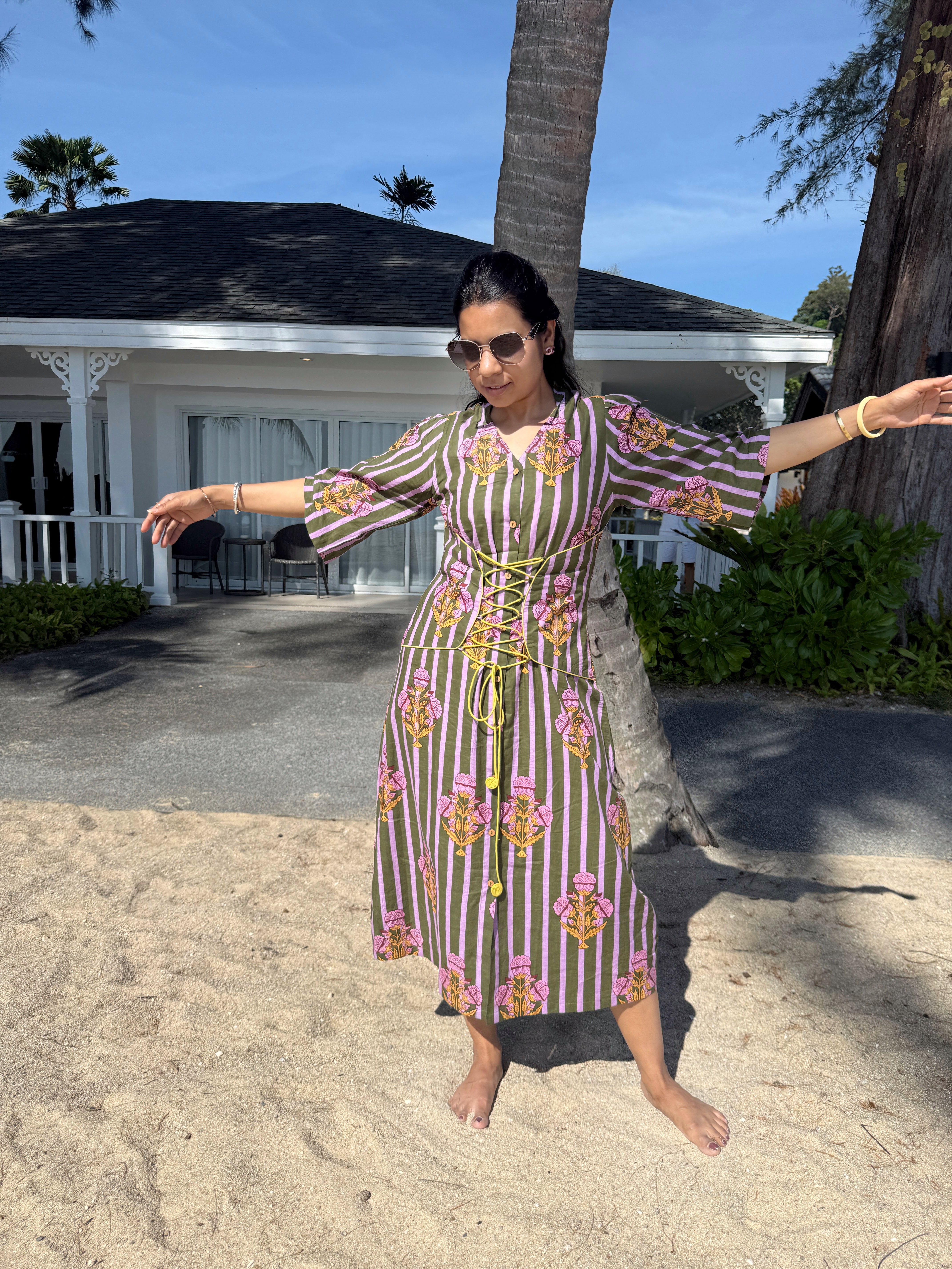 Olive Green Sculpted Belt Dress