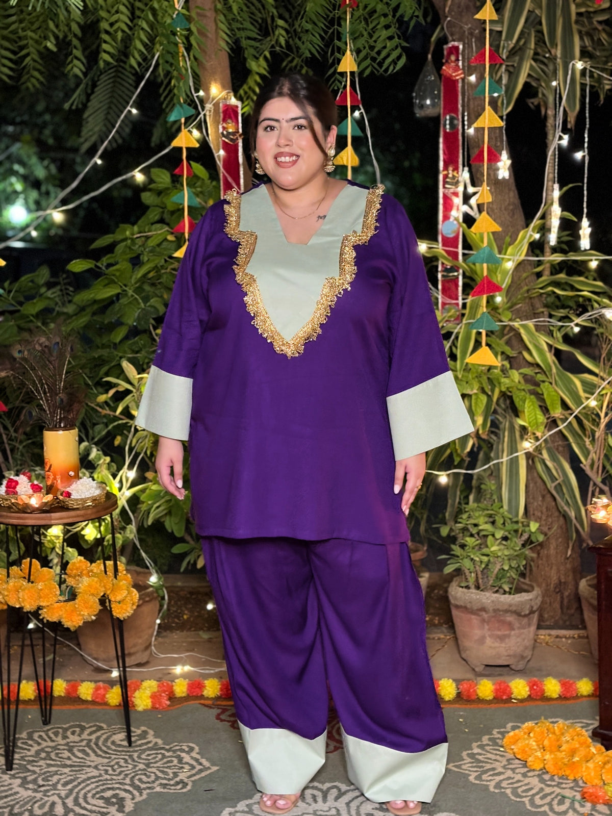Purple Pista Festive Rayon Farshi Set