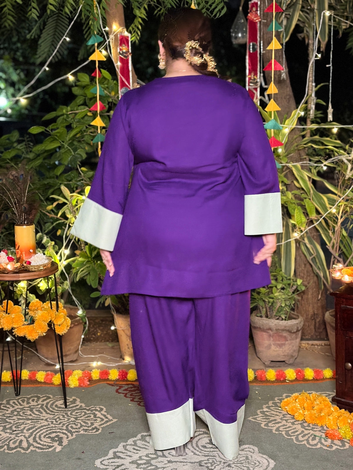 Purple Pista Festive Rayon Farshi Set