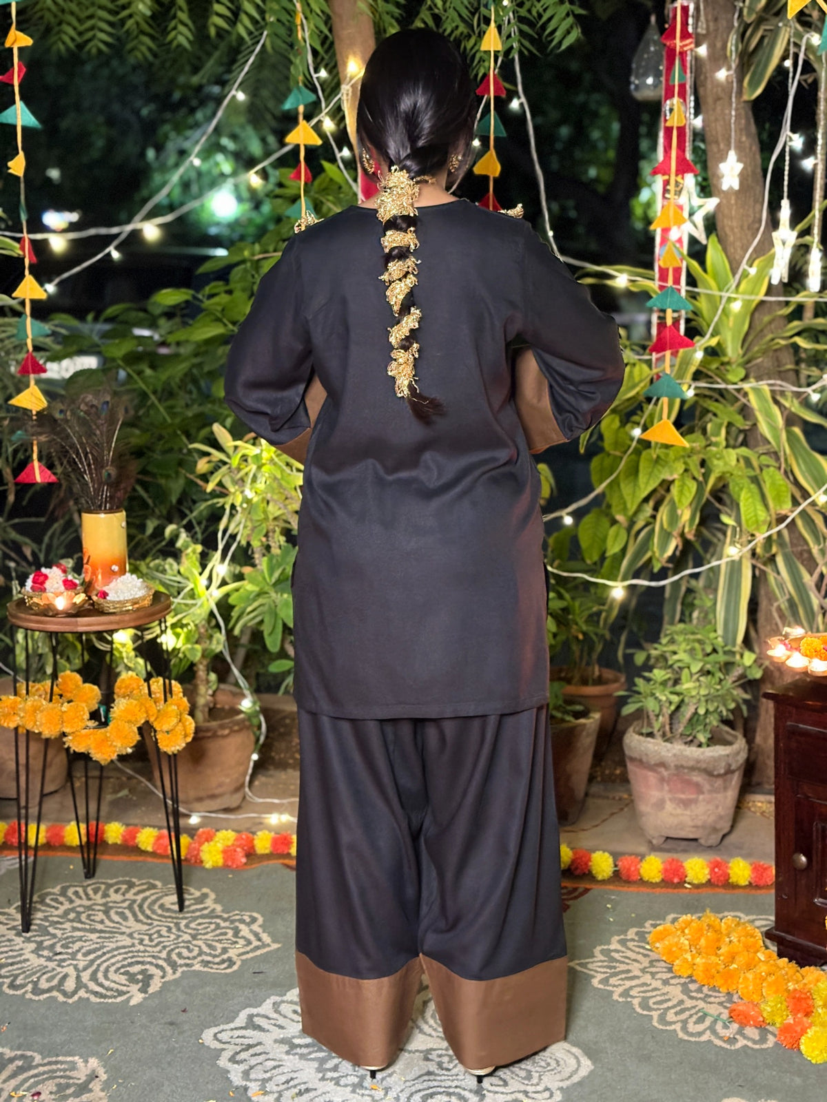 Black Brown Festive Rayon Farshi Set