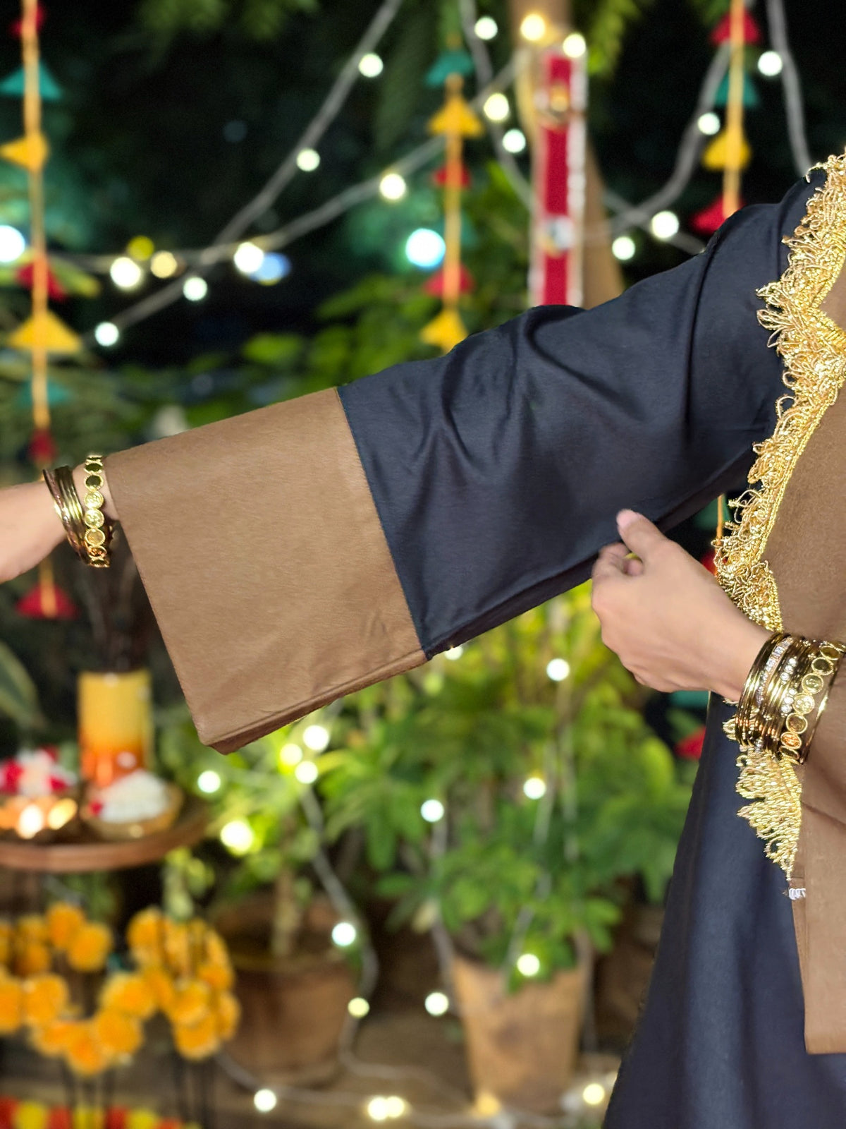 Black Brown Festive Rayon Farshi Set
