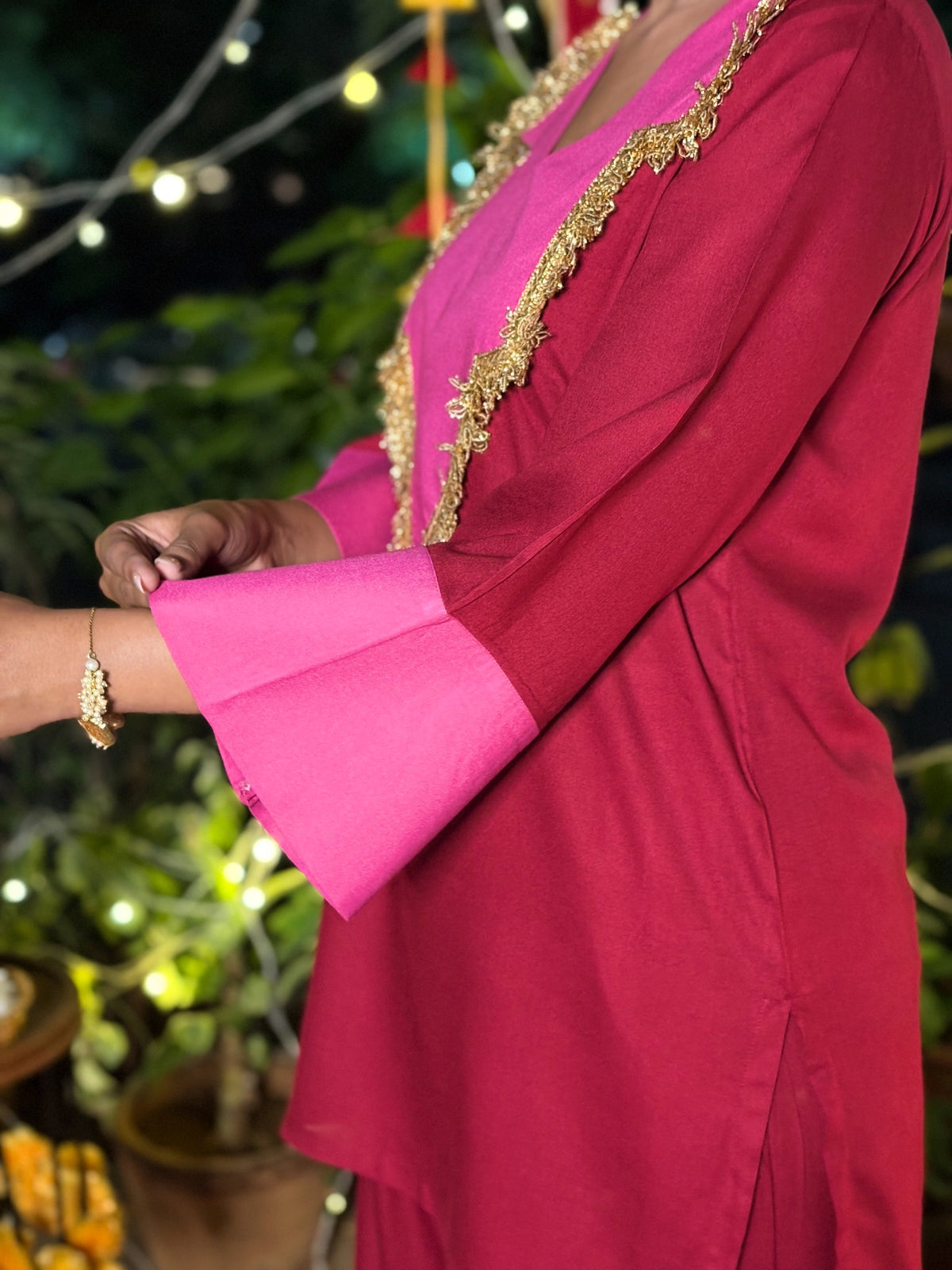 Red Pink Festive Rayon Farshi Set