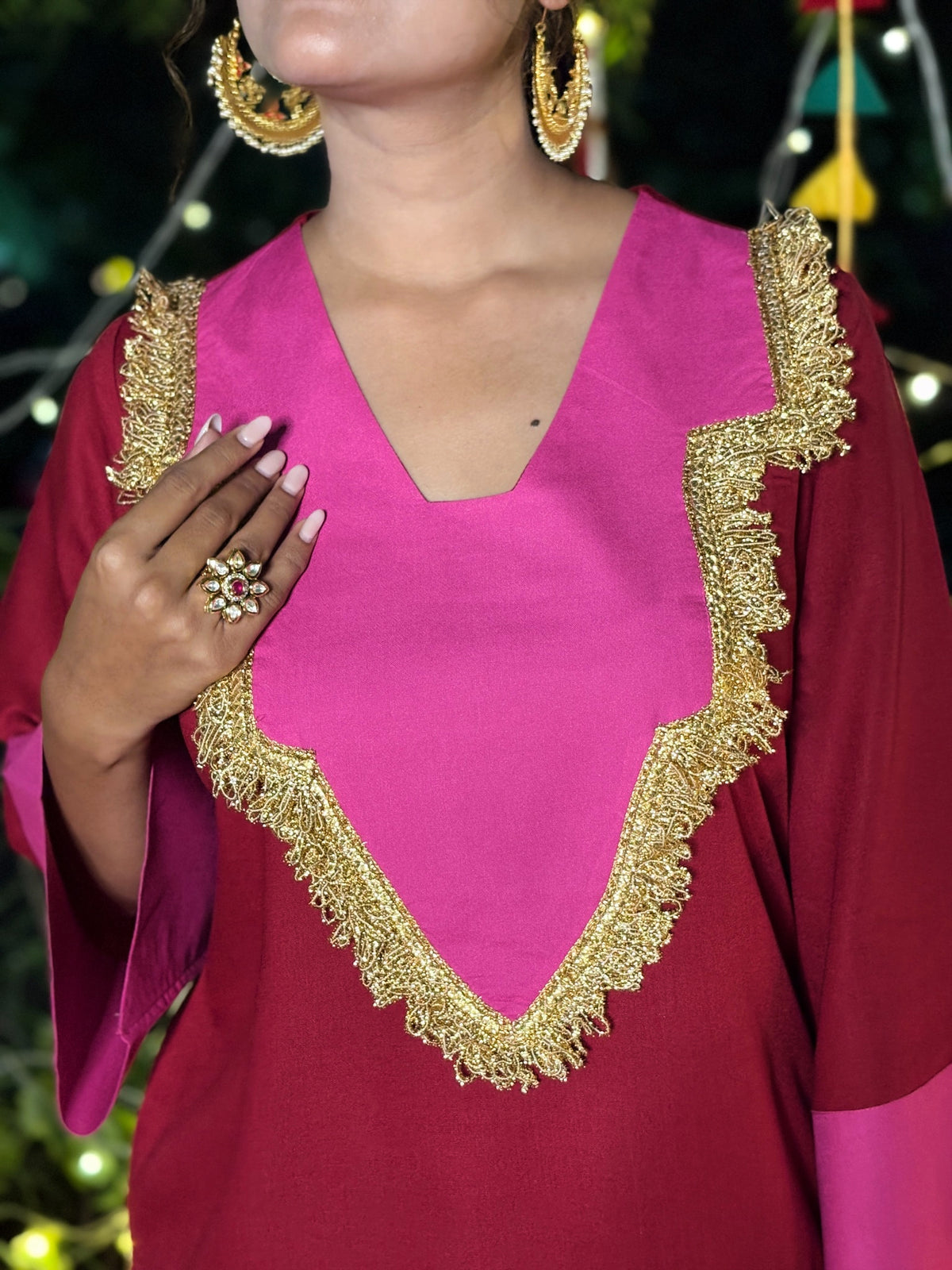 Red Pink Festive Rayon Farshi Set