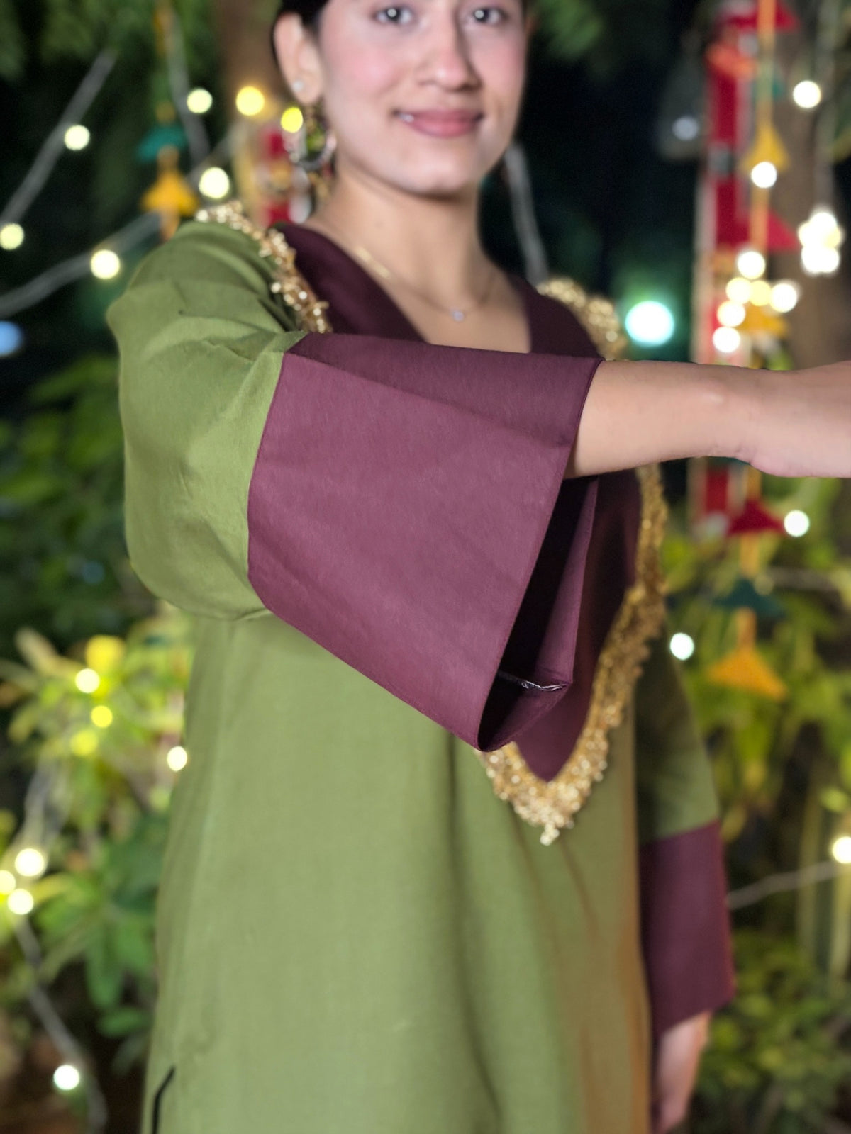 Olive Burgundy Festive Rayon Farshi Set