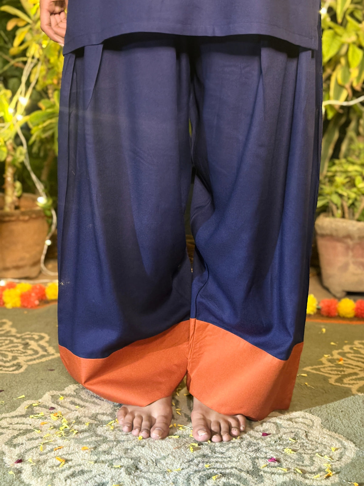 Blue Tan Festive Rayon Farshi Set