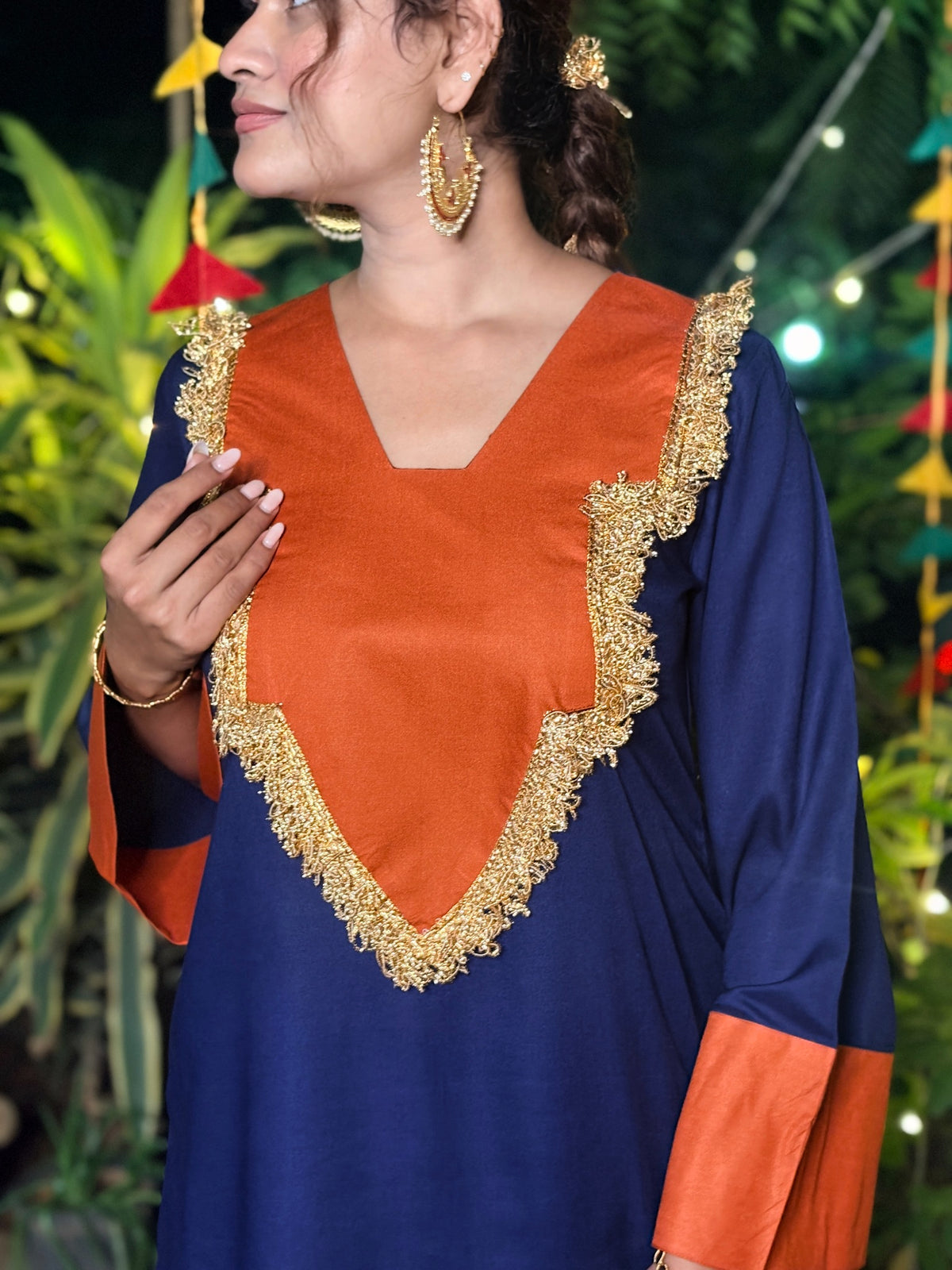 Blue Tan Festive Rayon Farshi Set