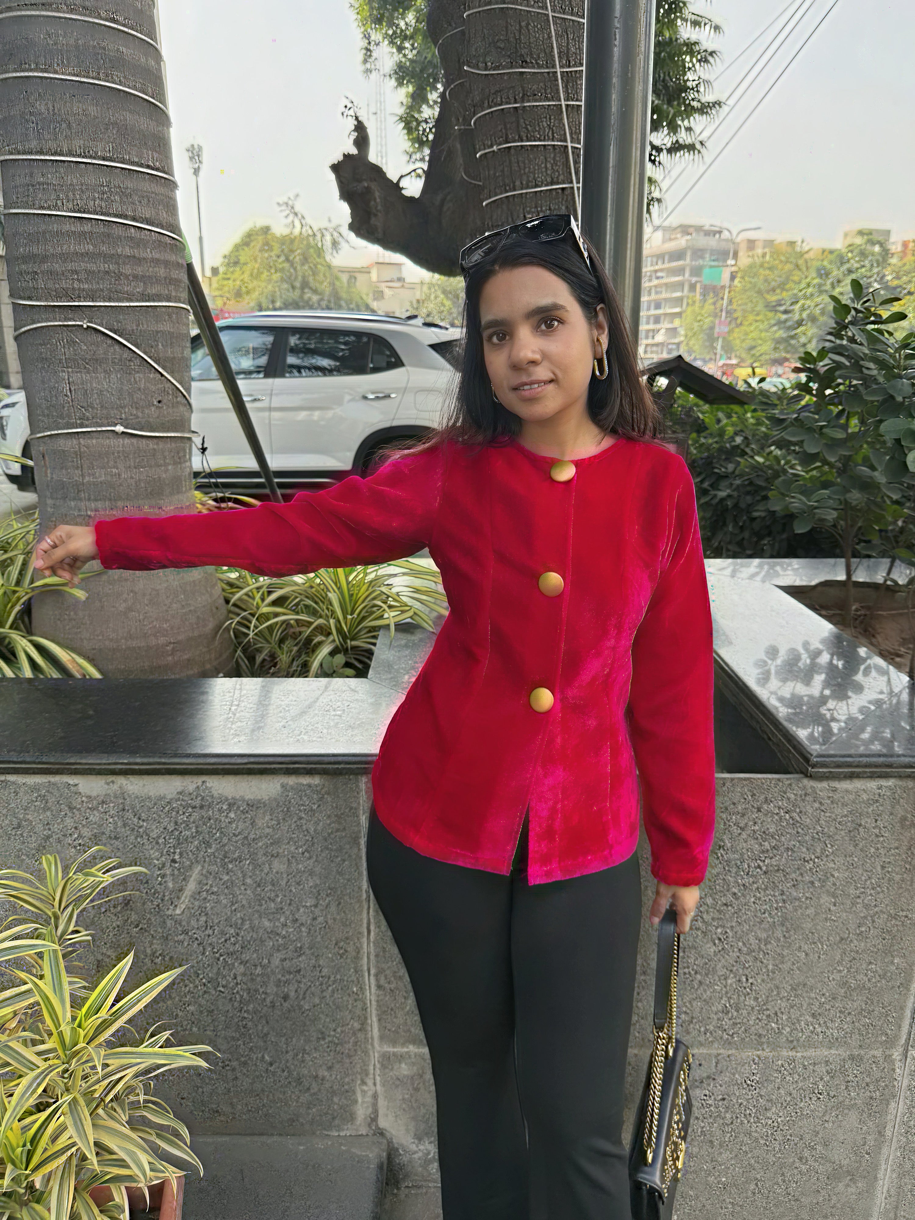 Velvet jacket Style Top - Hot Pink