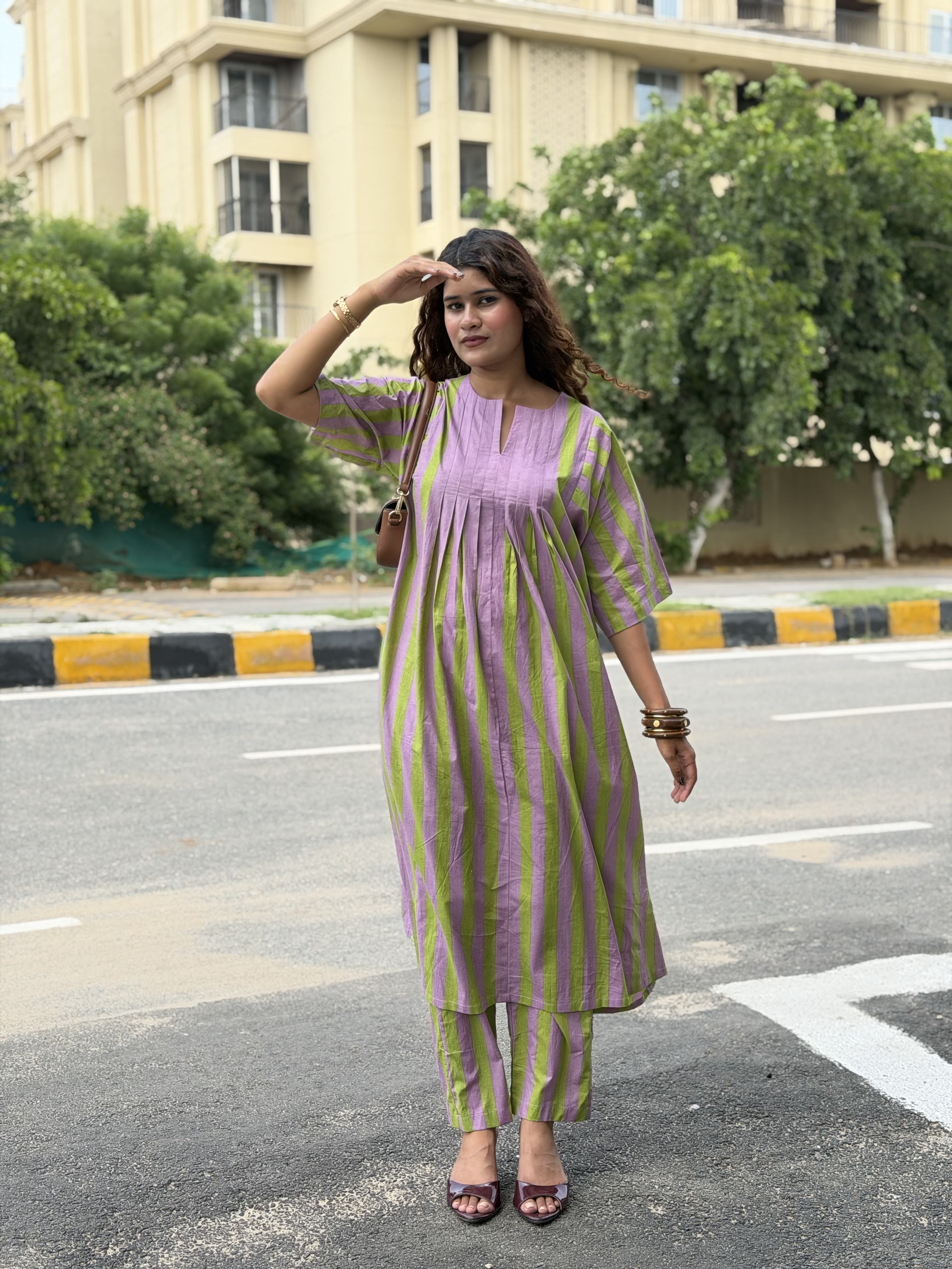 Lavender Green stripe Anti fit co-ord set