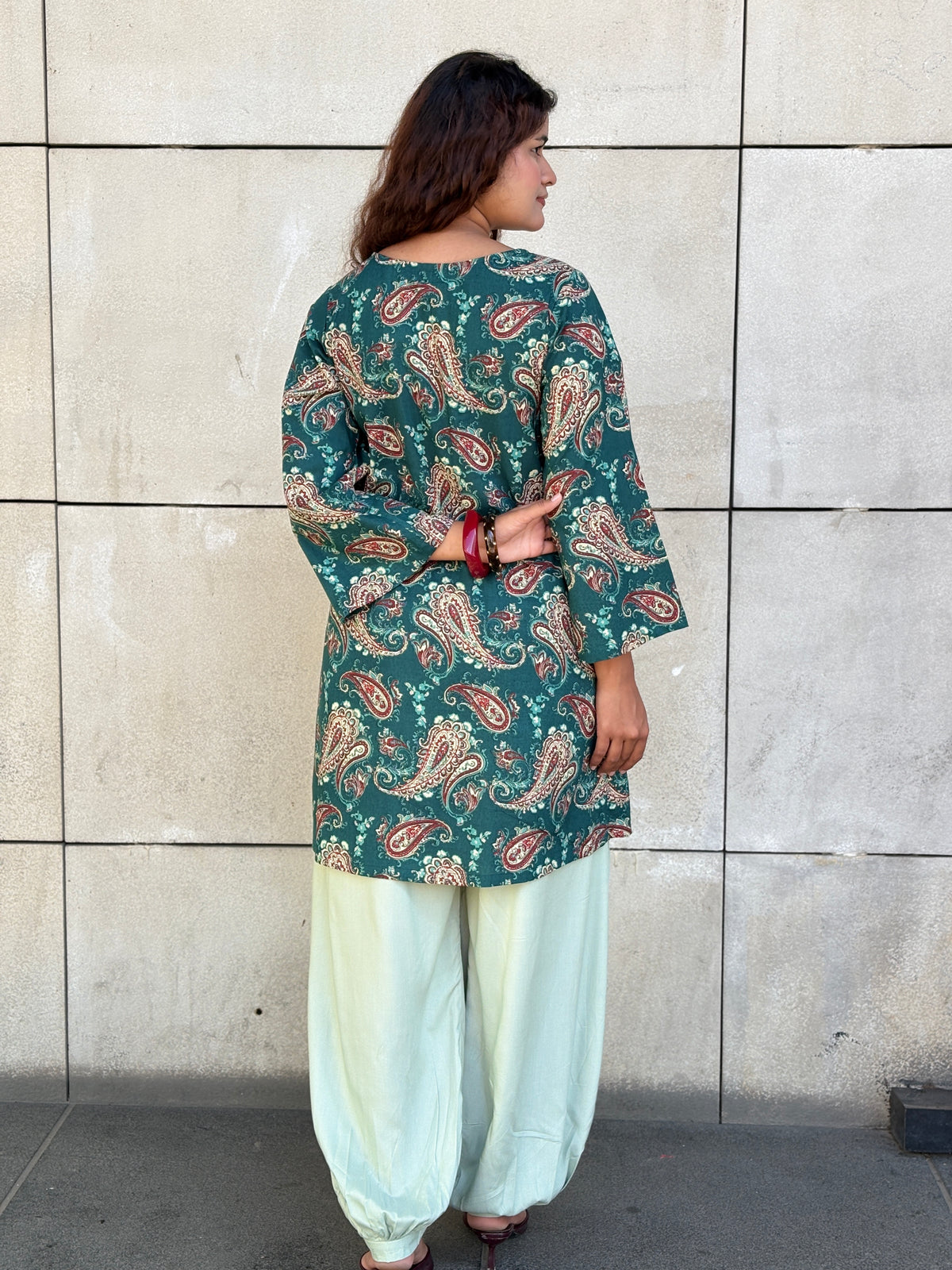 Teal Paisley Balloon Salwar Kurta Set