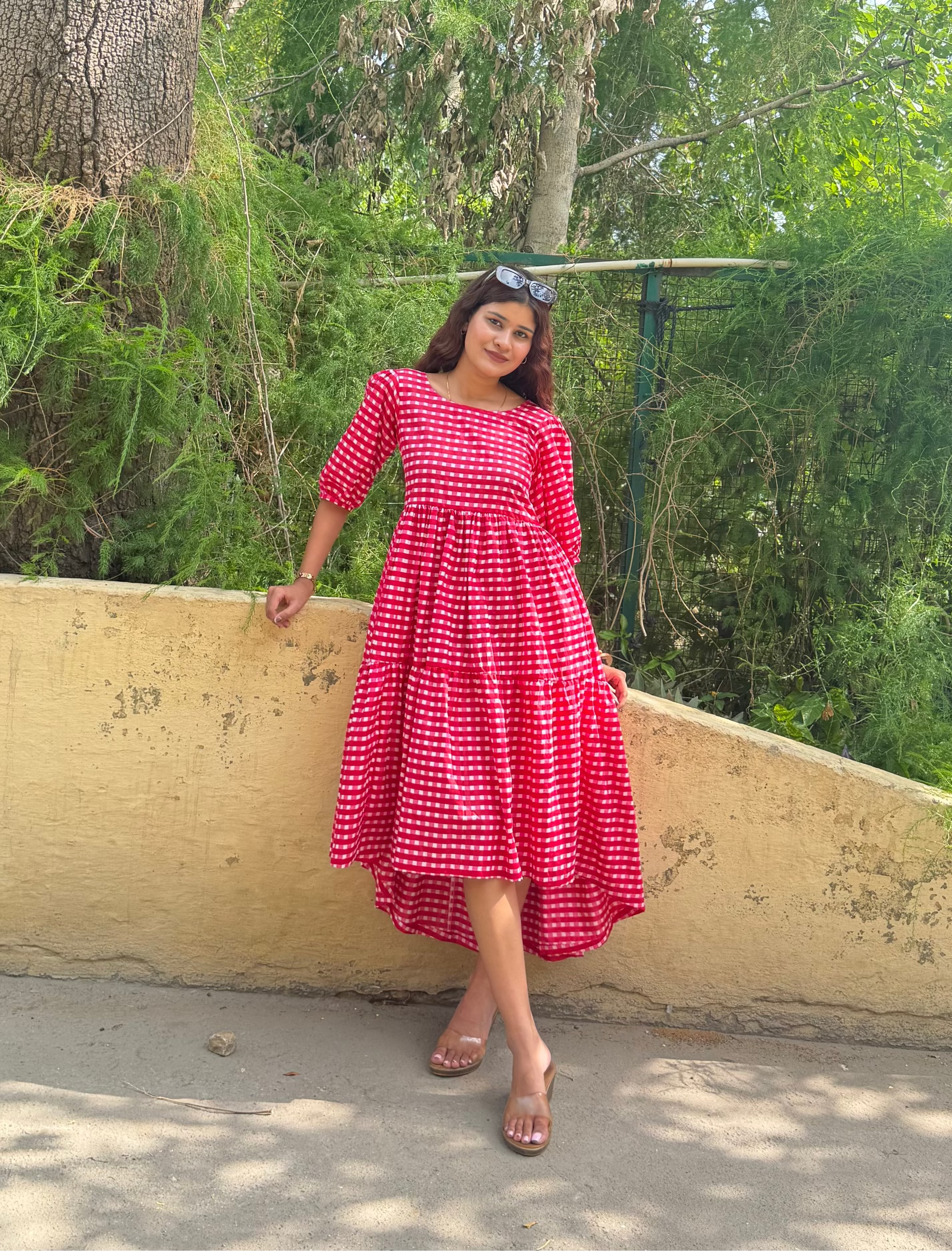 Red-Pink Gingham Loose fit Dress