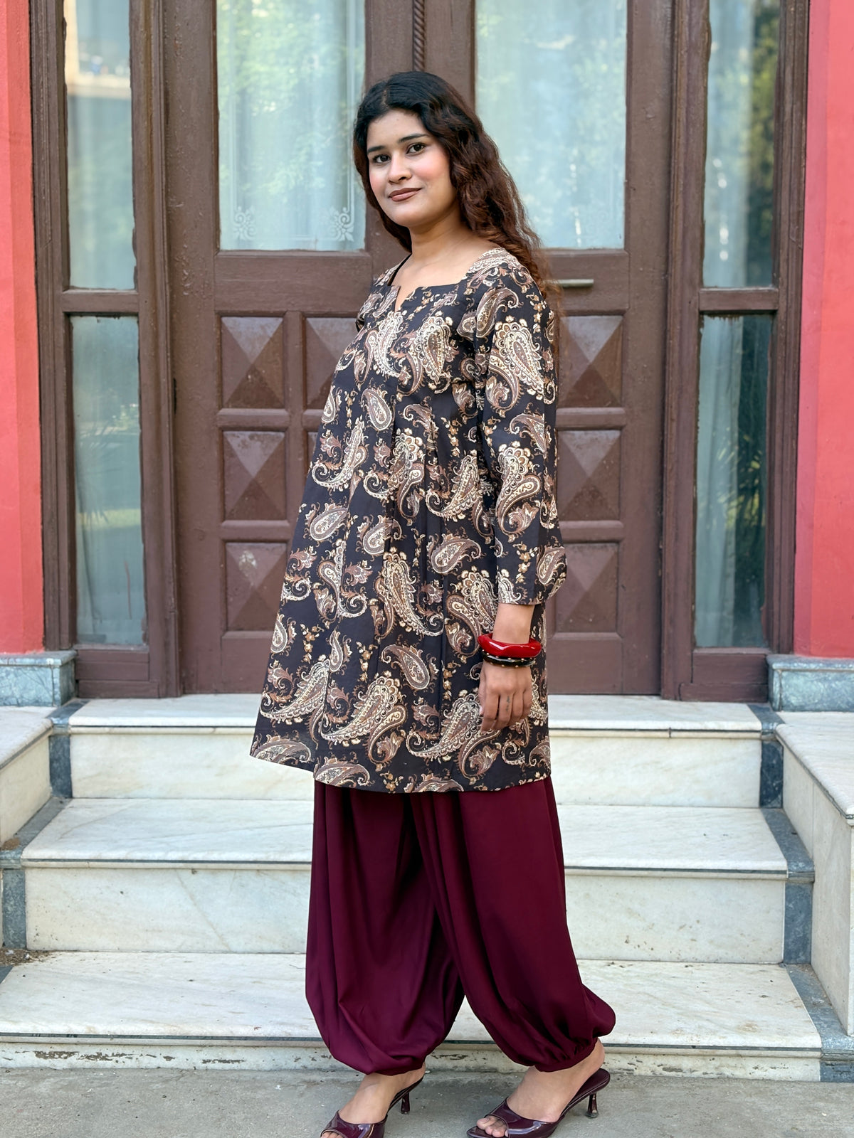 Black Paisley Balloon Salwar Kurta Set