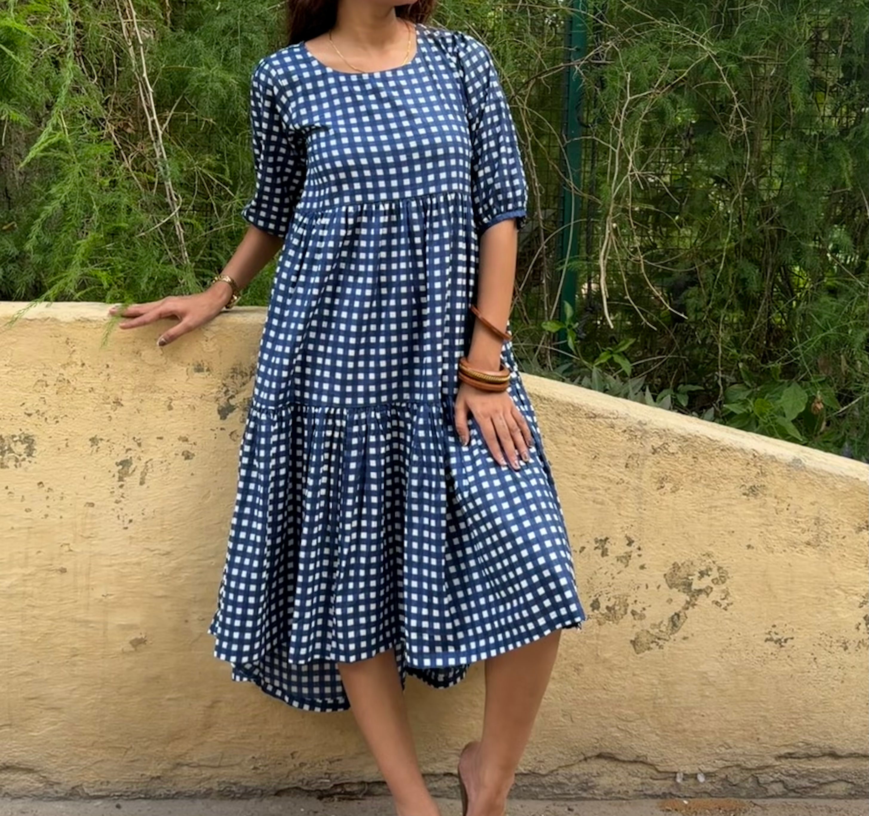 Blue Gingham Loose fit Dress