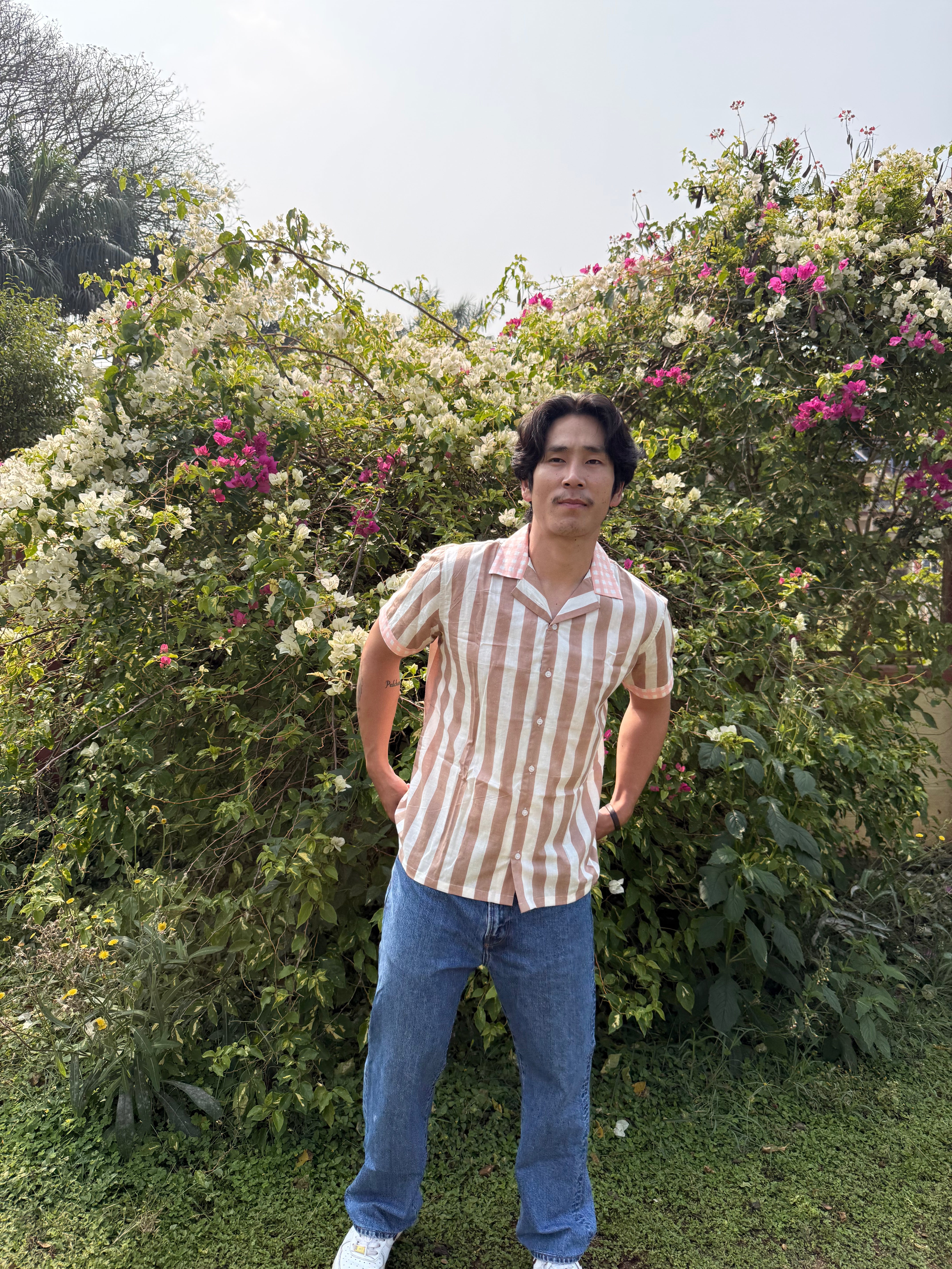 Striped with Contrast collar Matching Couple Set