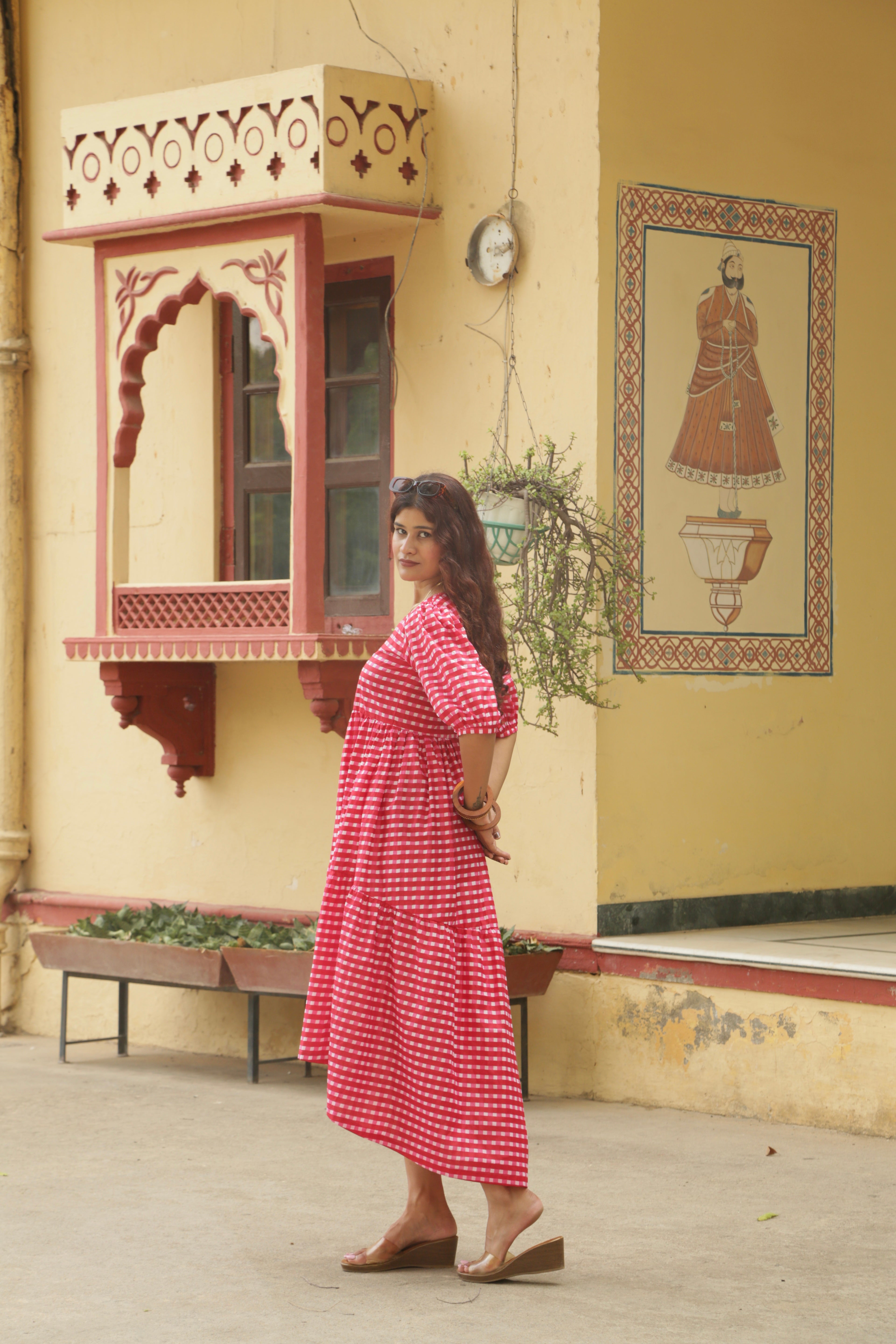 Red-Pink Gingham Loose fit Dress