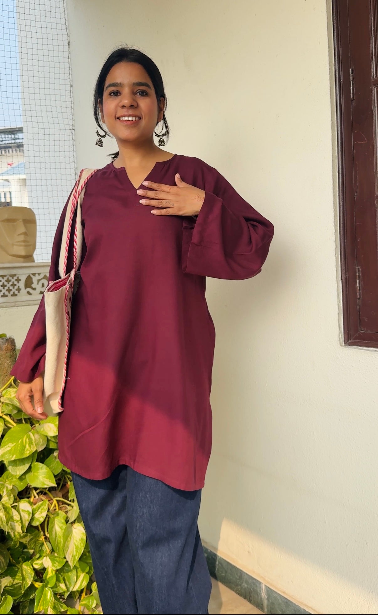 Burdundy Solid Rayon Kurti