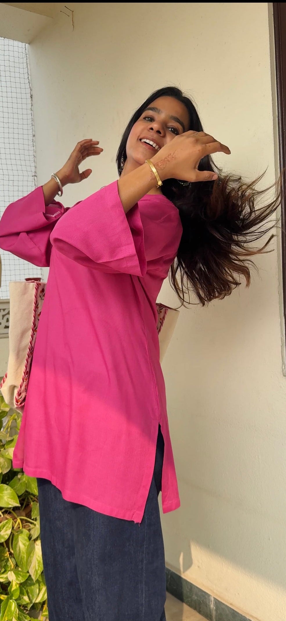 Pink Solid Rayon Kurti