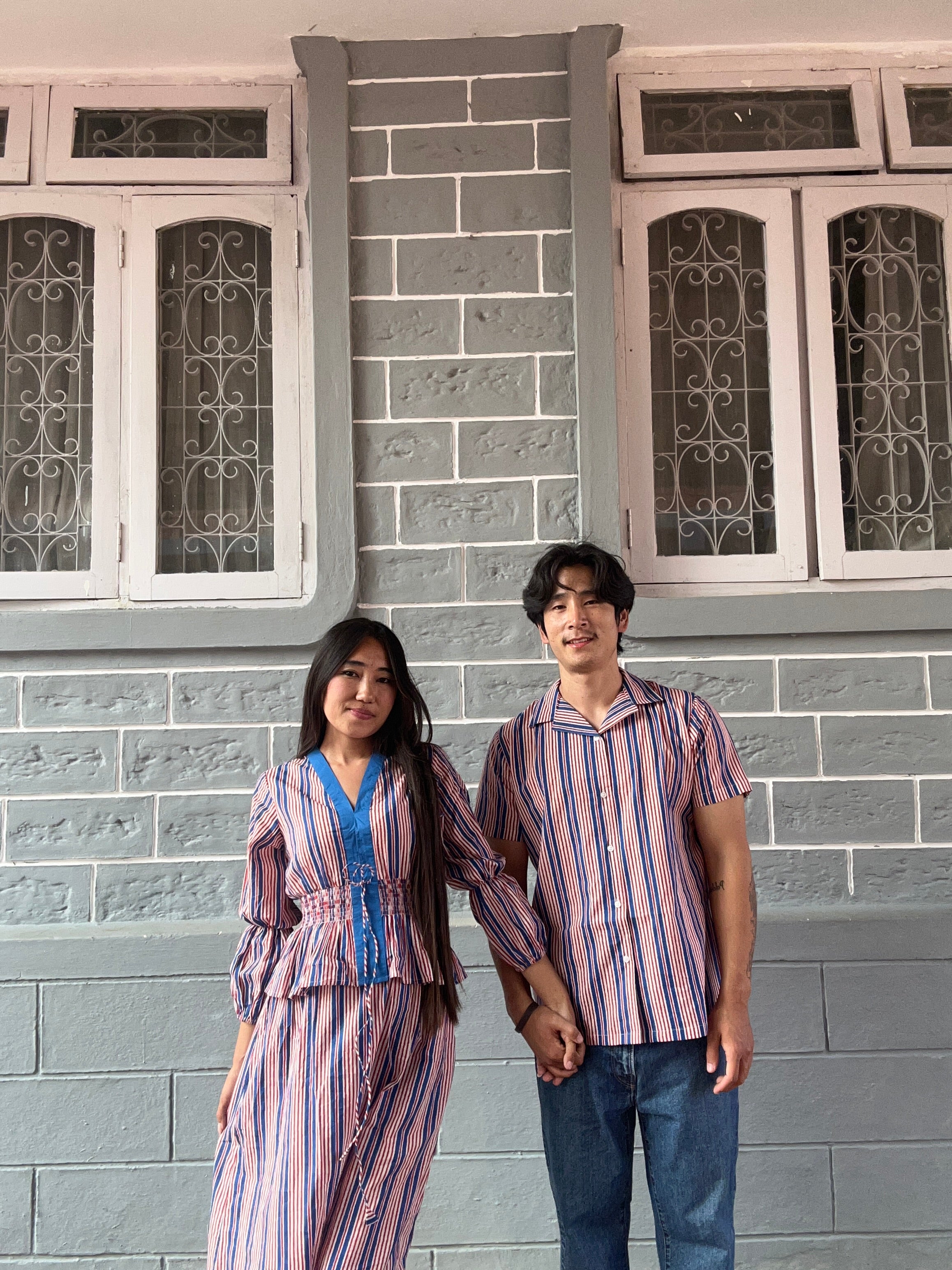 Red Blue Striped Matching Couple Set