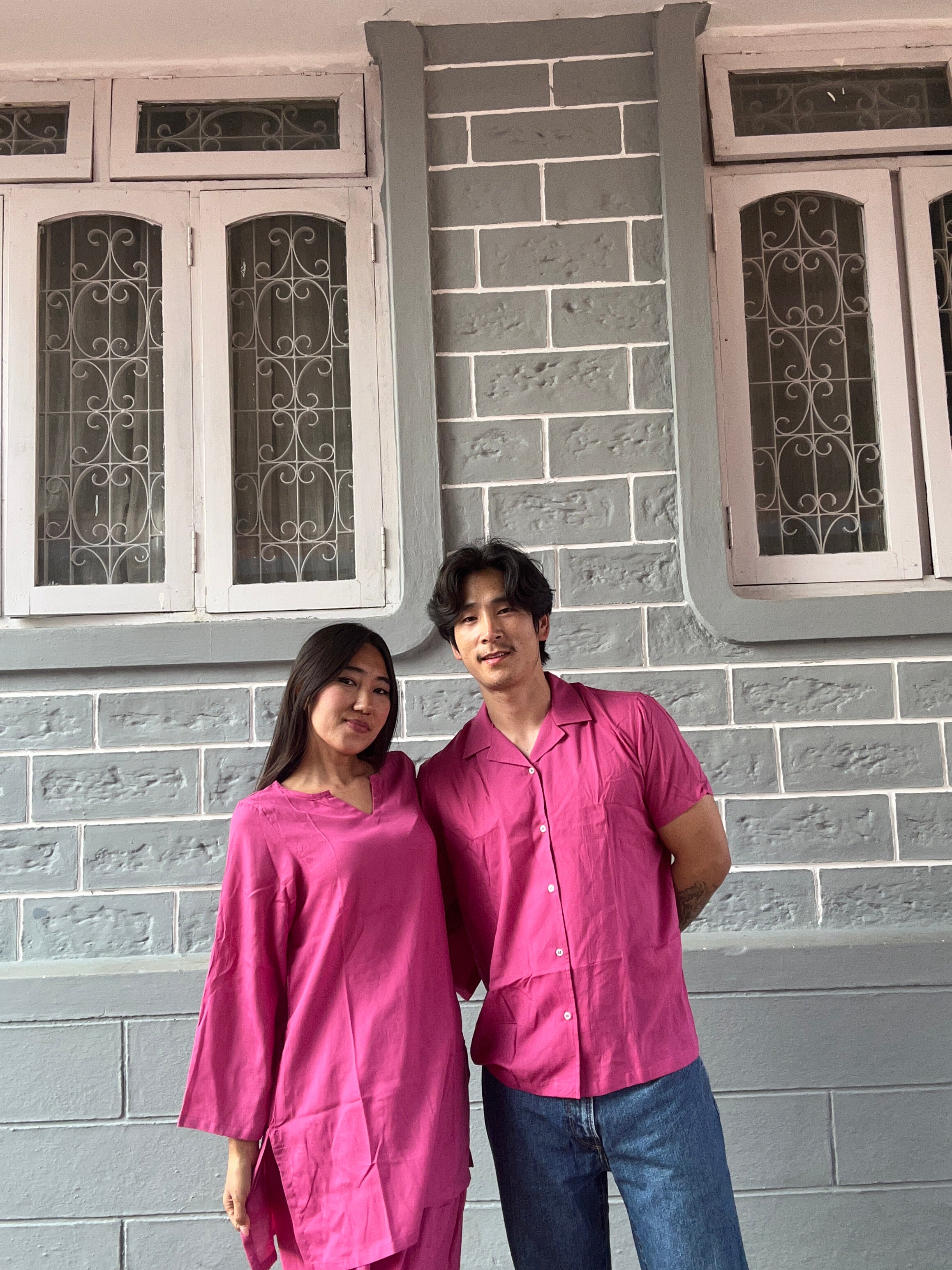 Pink Farshi and Shirt Matching Couple Set
