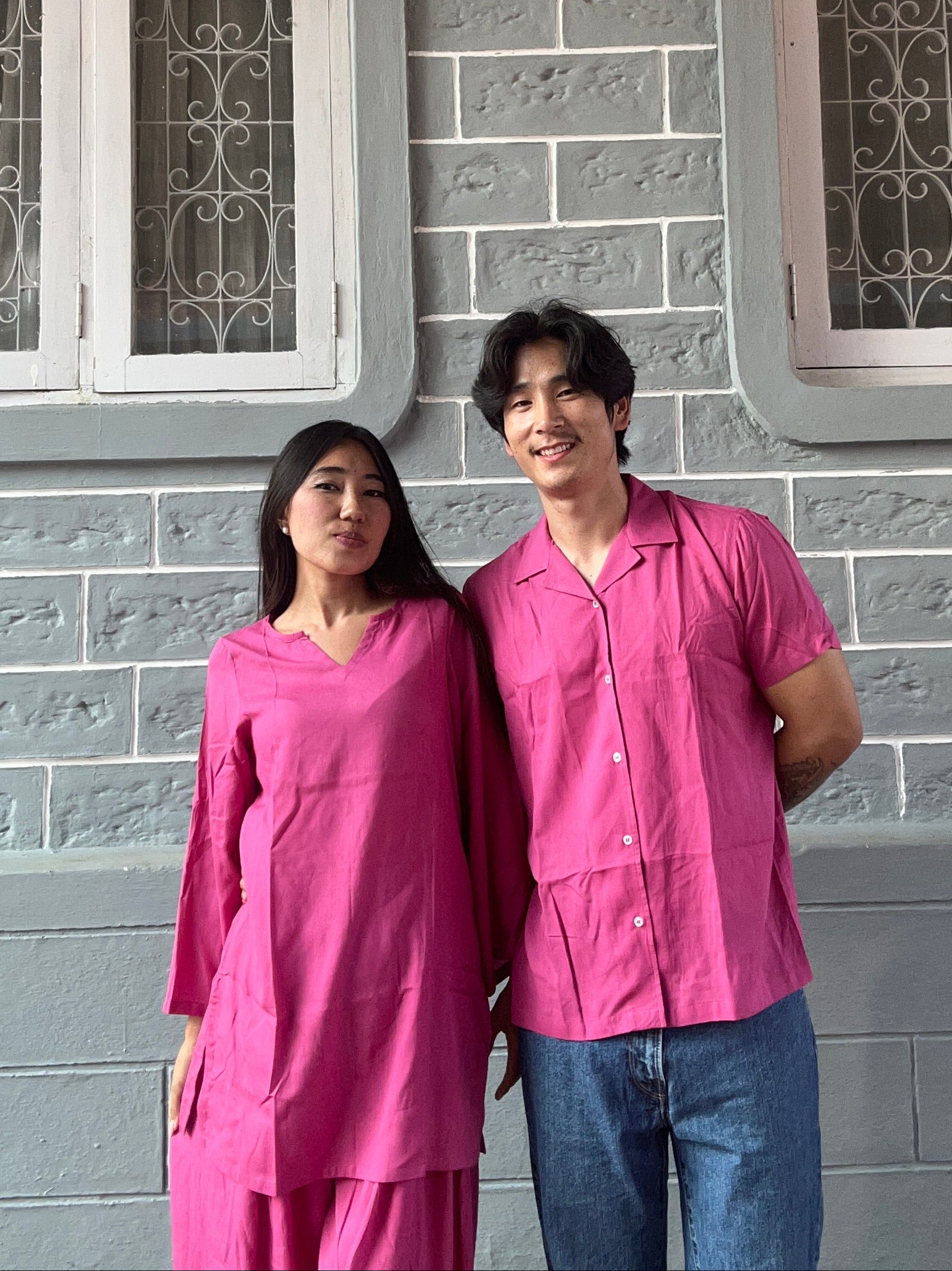 Pink Farshi and Shirt Matching Couple Set
