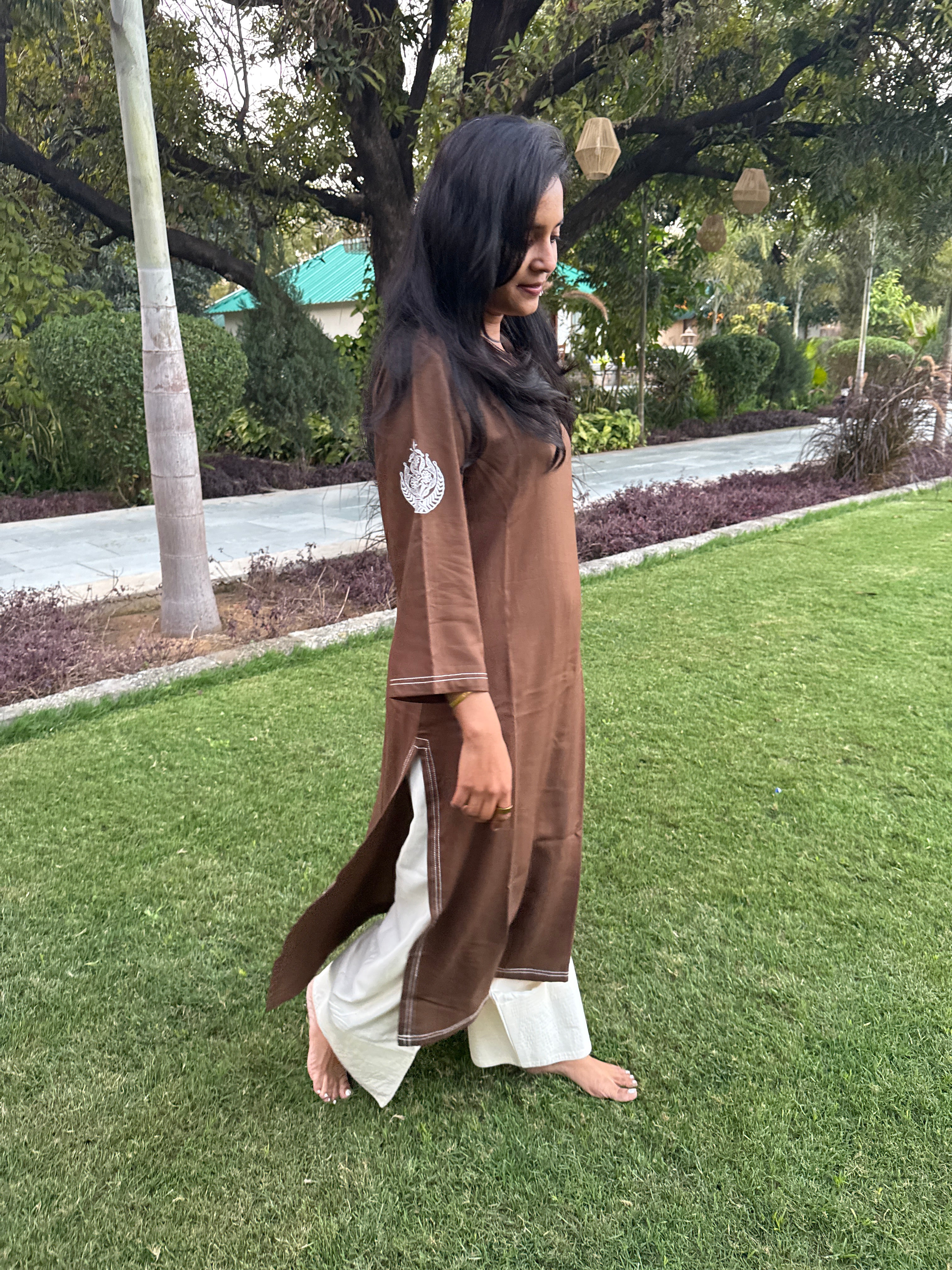 Embroidered Coffee Brown Long Farshi Salwar Set