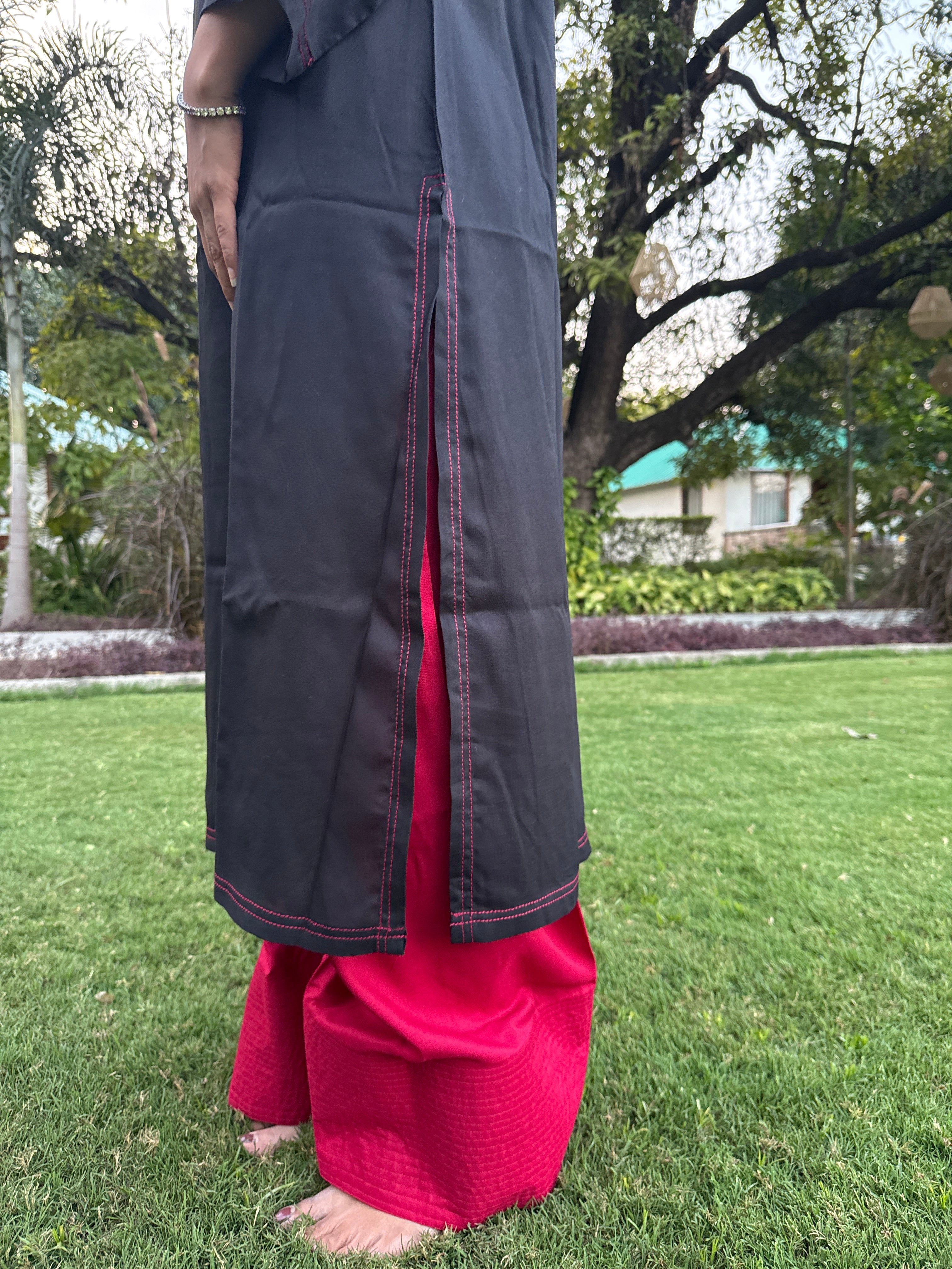 Embroidered Black Long Farshi Salwar Set