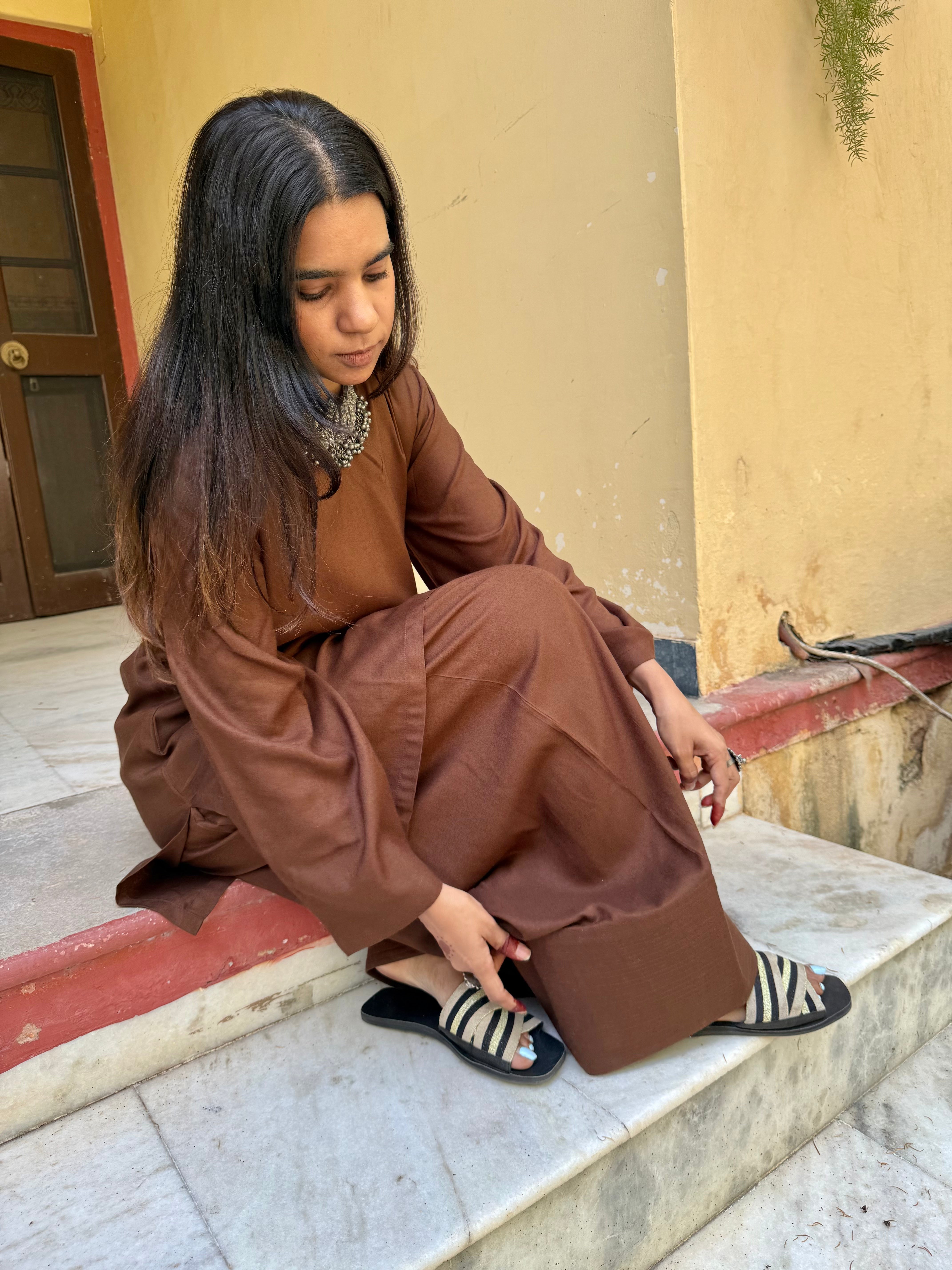 Coffee Brown Solid Farshi Salwar Set