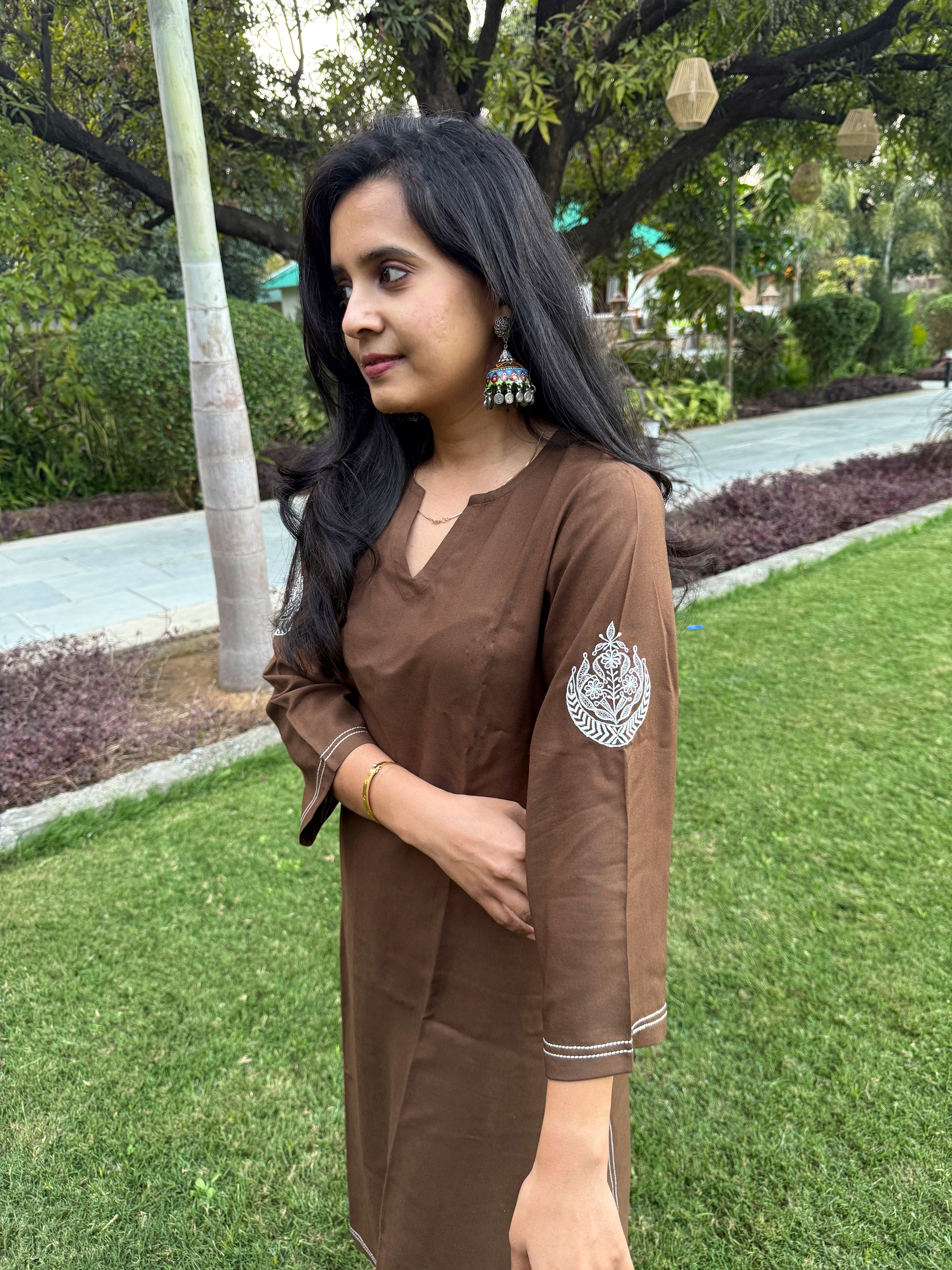 Embroidered Coffee Brown Long Farshi Salwar Set