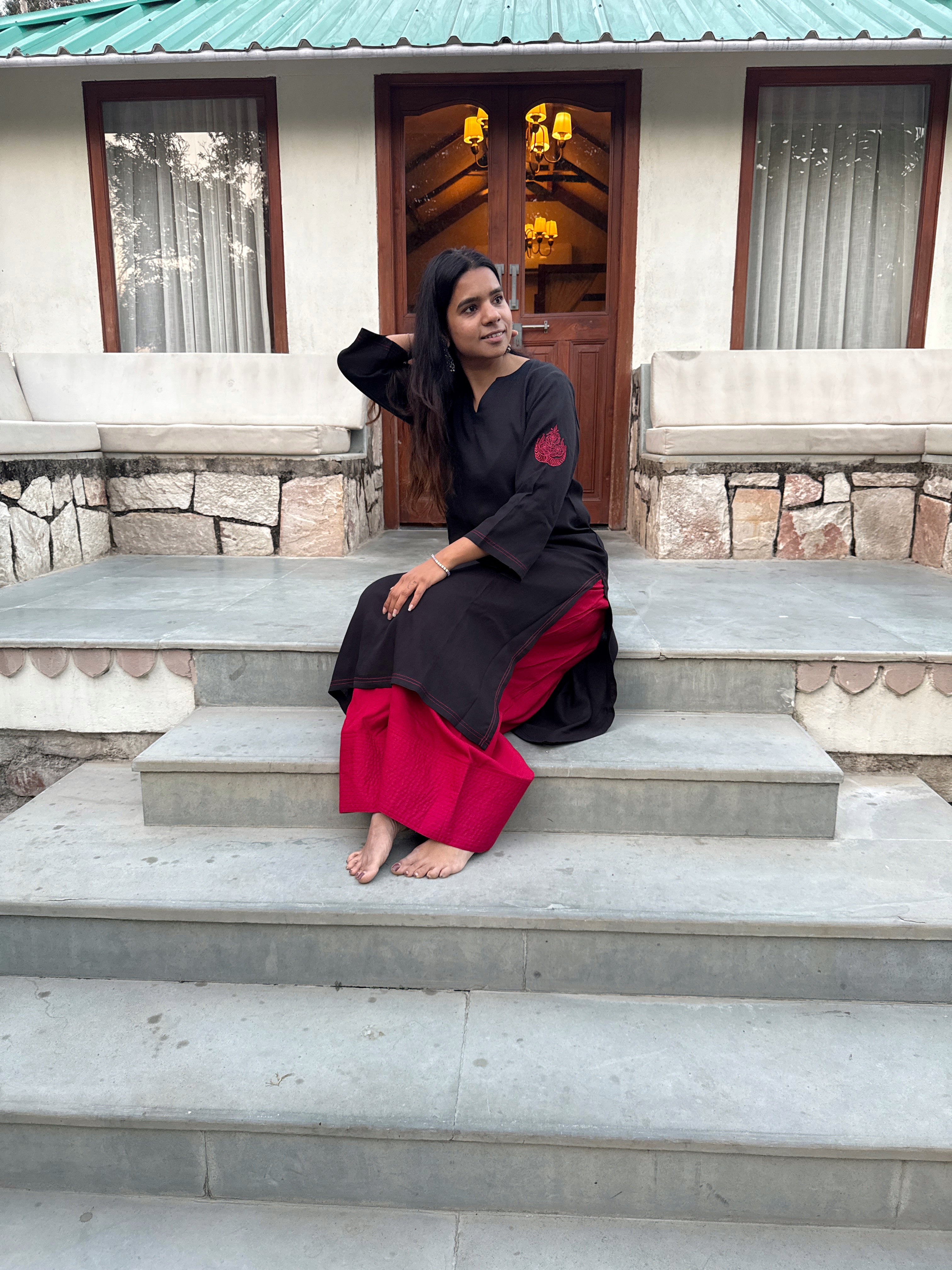 Embroidered Black Long Farshi Salwar Set