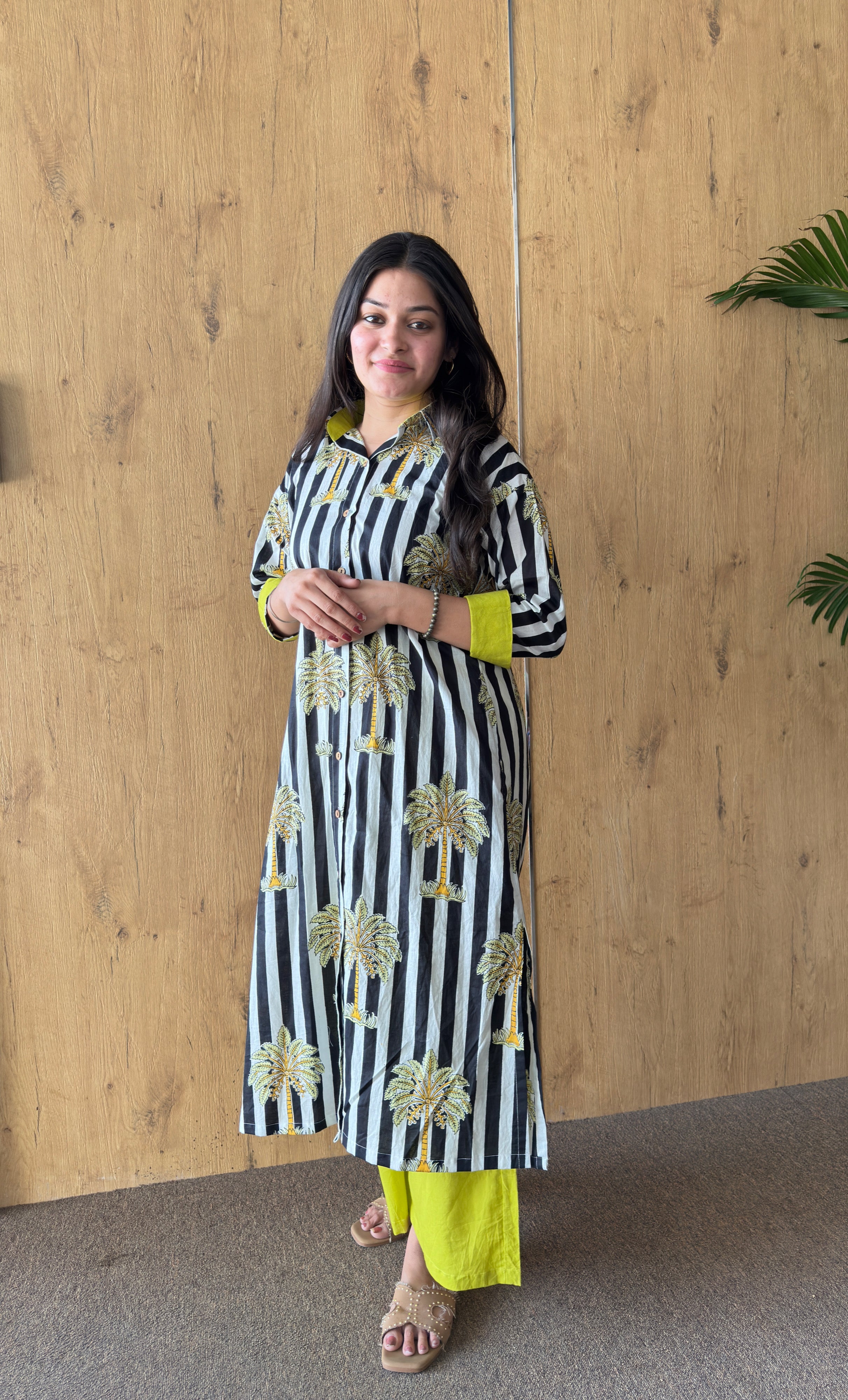 Palm tree tunic with Lime Pant Set